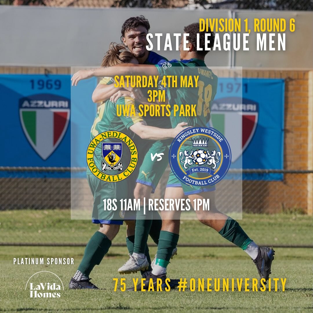 Our State League Men are ready for action in their round 6 game against Kingsley Westside tomorrow!

📍 UWA Sports Park, 3pm

18s to play at 11am and Reserves at 1pm

#ONEUniversity 

Thank you to our Platinum Club Sponsor @la_vida_homes 

📸 @celena