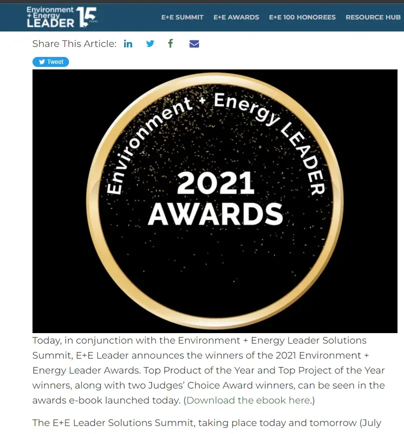 Chêne Bleu winner of a 2021 Environment + Energy Leader Award