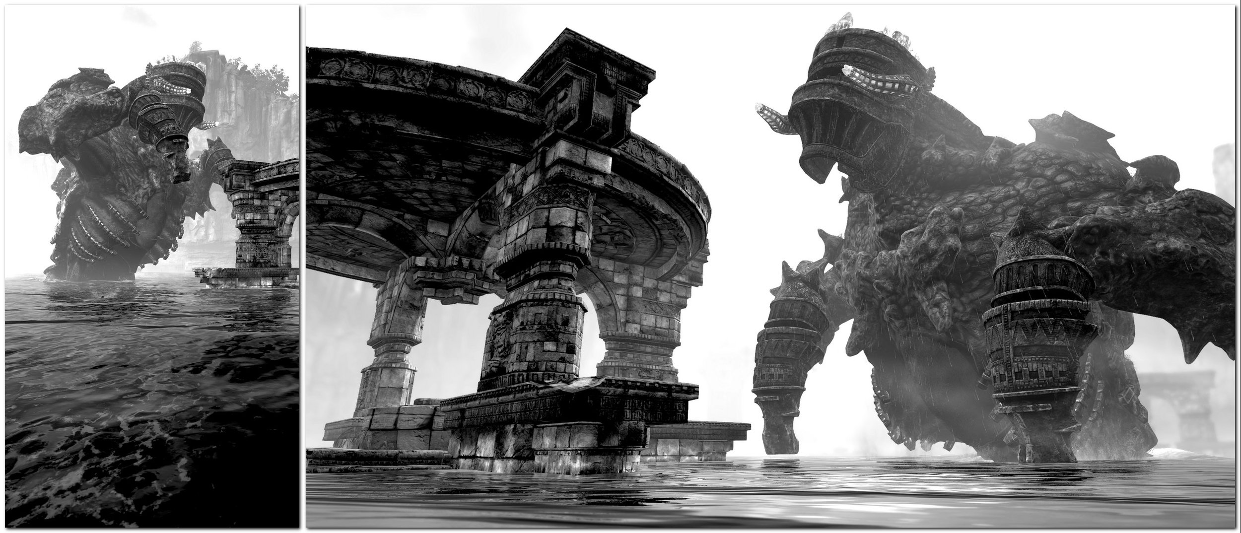 KREA - incredible screenshot of shadow of the colossus on PS5, blinding red  orange sky, dynamic camera angle, deep 3 point perspective, fish eye,  dynamic extreme foreshortening of wander reaching the top