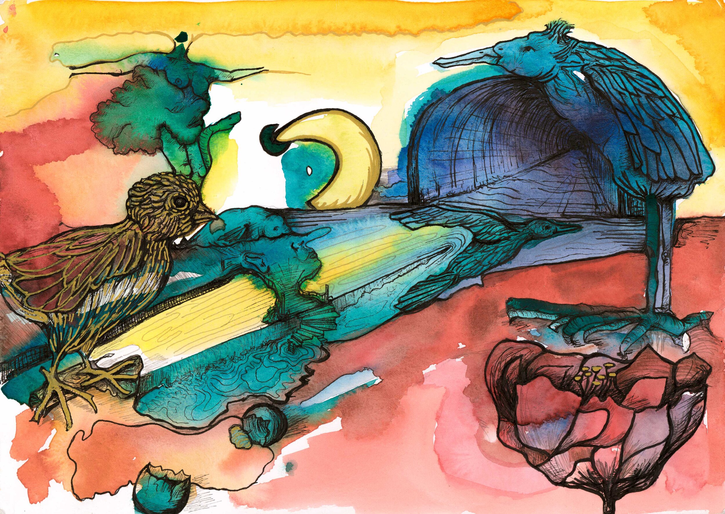 'Moon Chicks' A3 Giclée Print