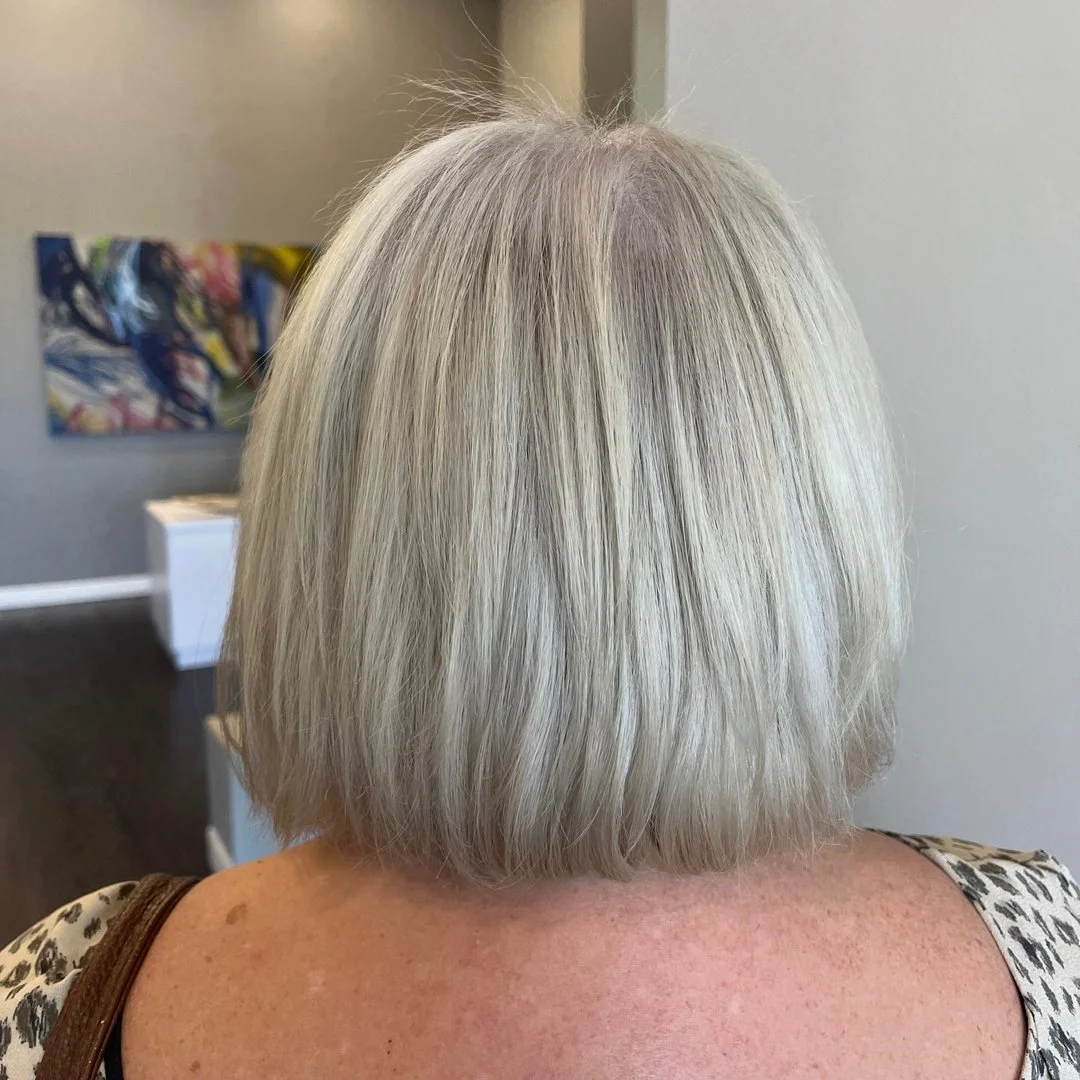 Patti came to me with about 3 inches of gray at her root and the rest was brown. She wanted to transition to going gray. This was after the first appointment and I was so impressed! We still have a few more appointments to get her where she wants to 