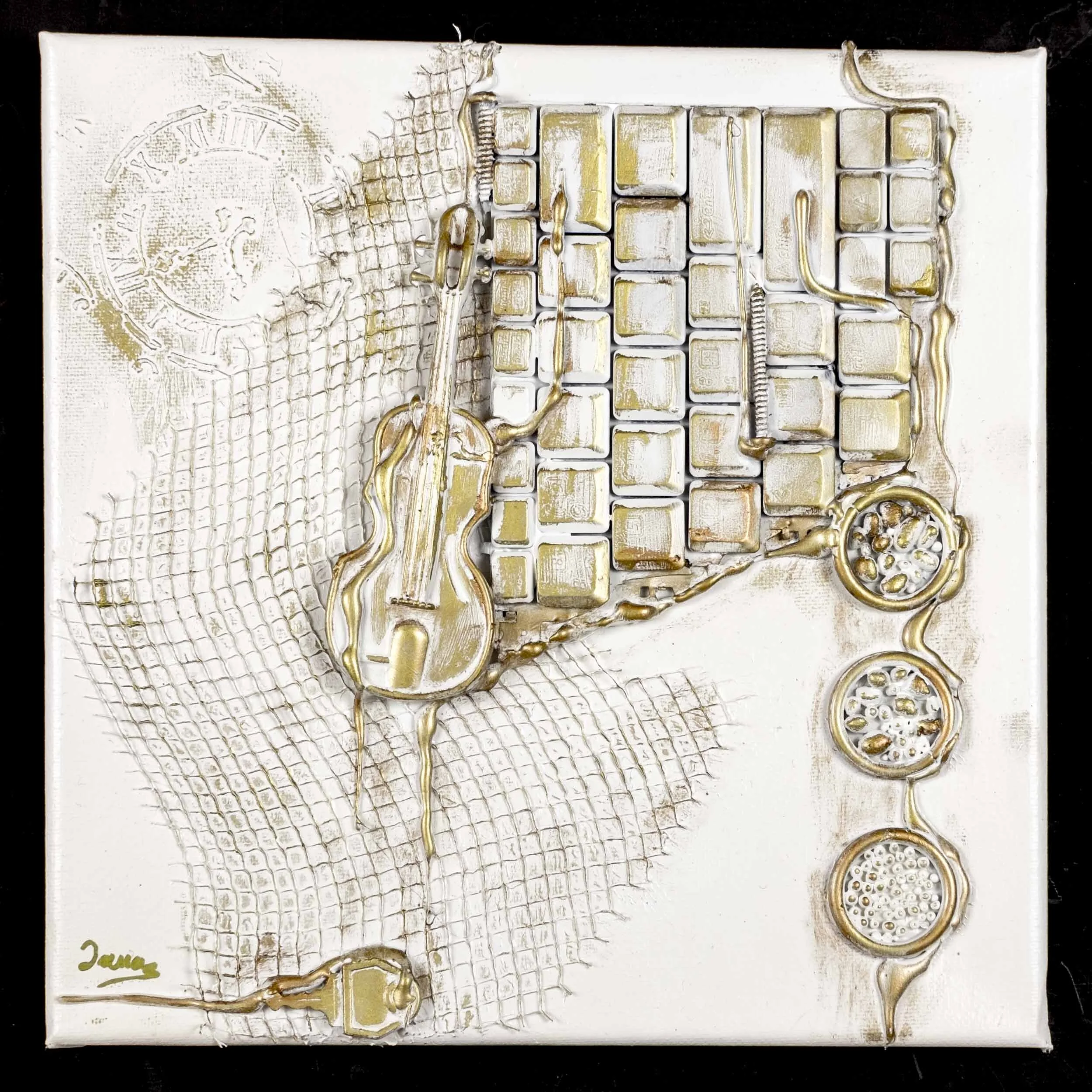 Timeless symphony - 3D mixed media on canvas (12” x 12” white frame included)Price: $200 CAD