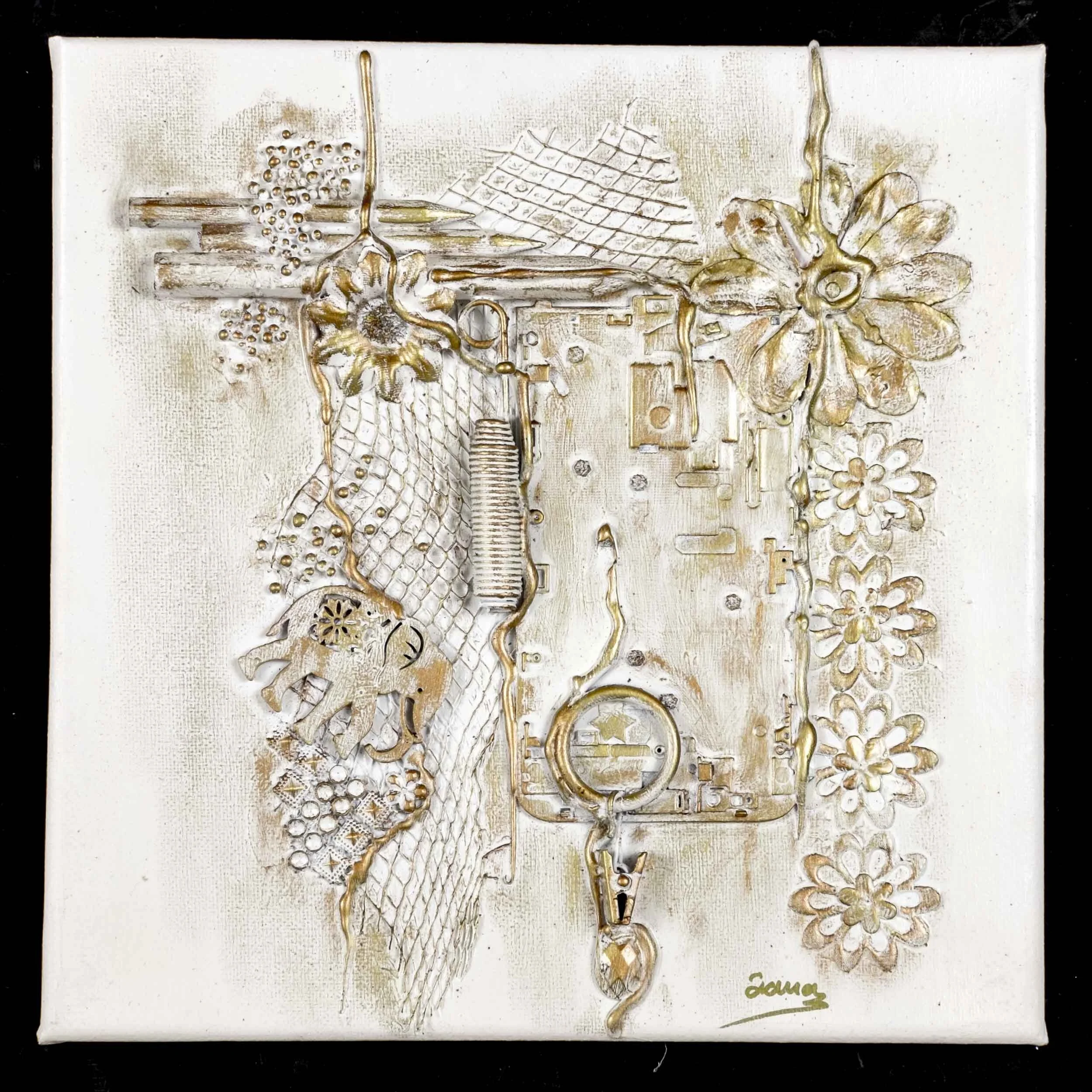 Spring - 3D mixed media on canvas (12” x 12” white frame included)SOLD