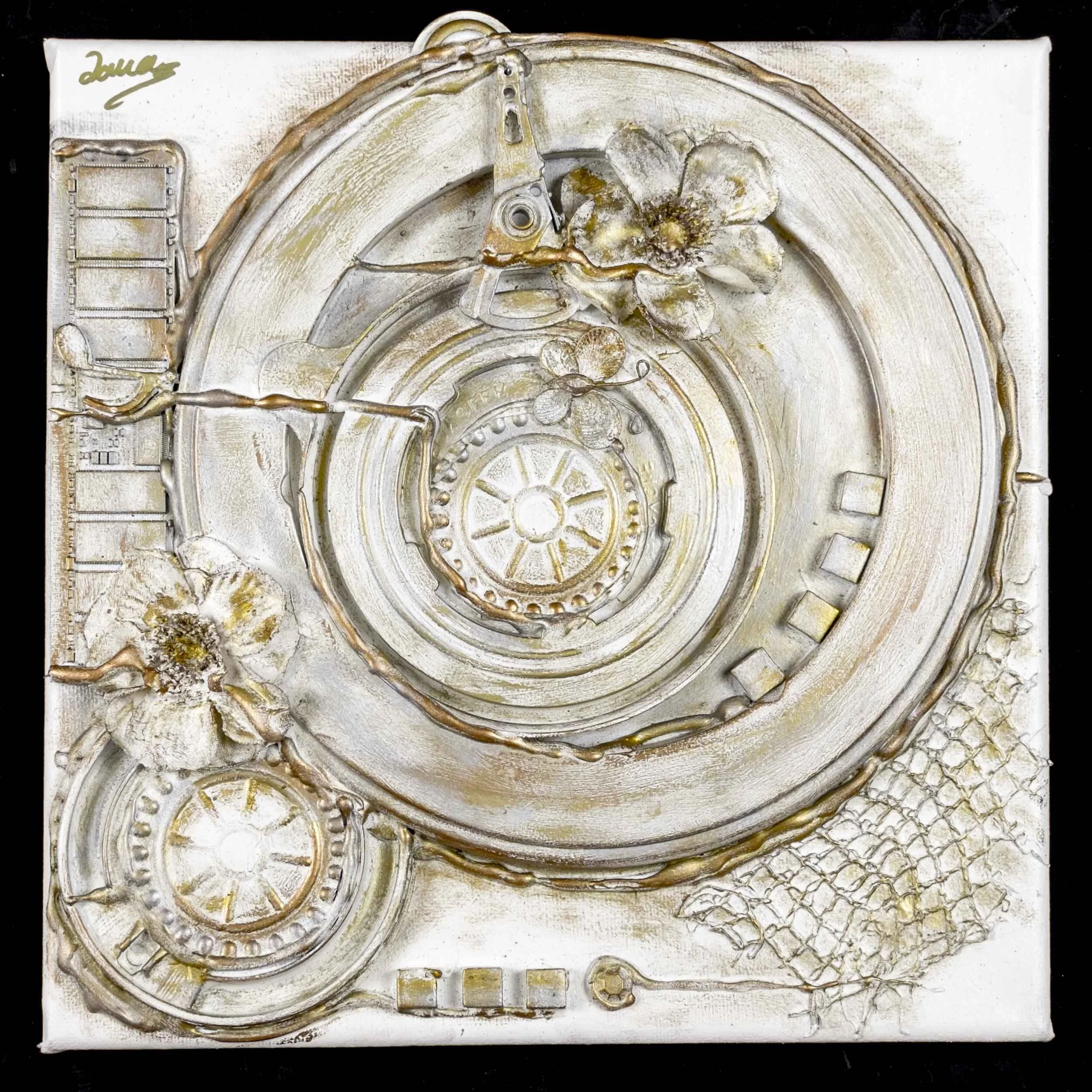 Remix - 3D mixed media on canvas (12” x 12” white frame included)Price: $200 CAD