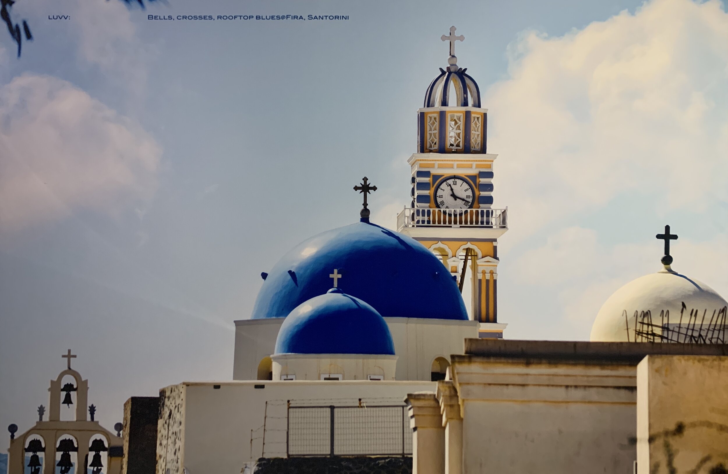 PIC# G-122 -- BELLS, CROSSES, ROOFTOP BLUES@FIRA 20X30"