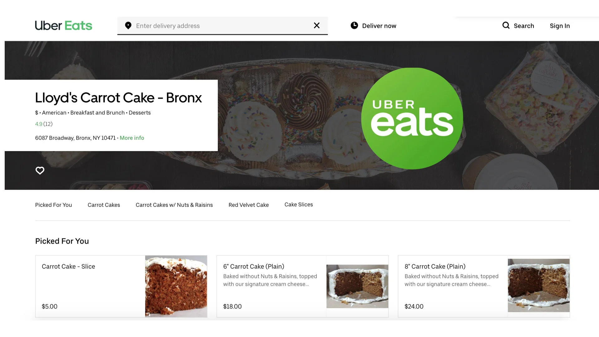 Uber Eats / Nationwide Shipping u2014 Lloydu0027s Carrot Cake