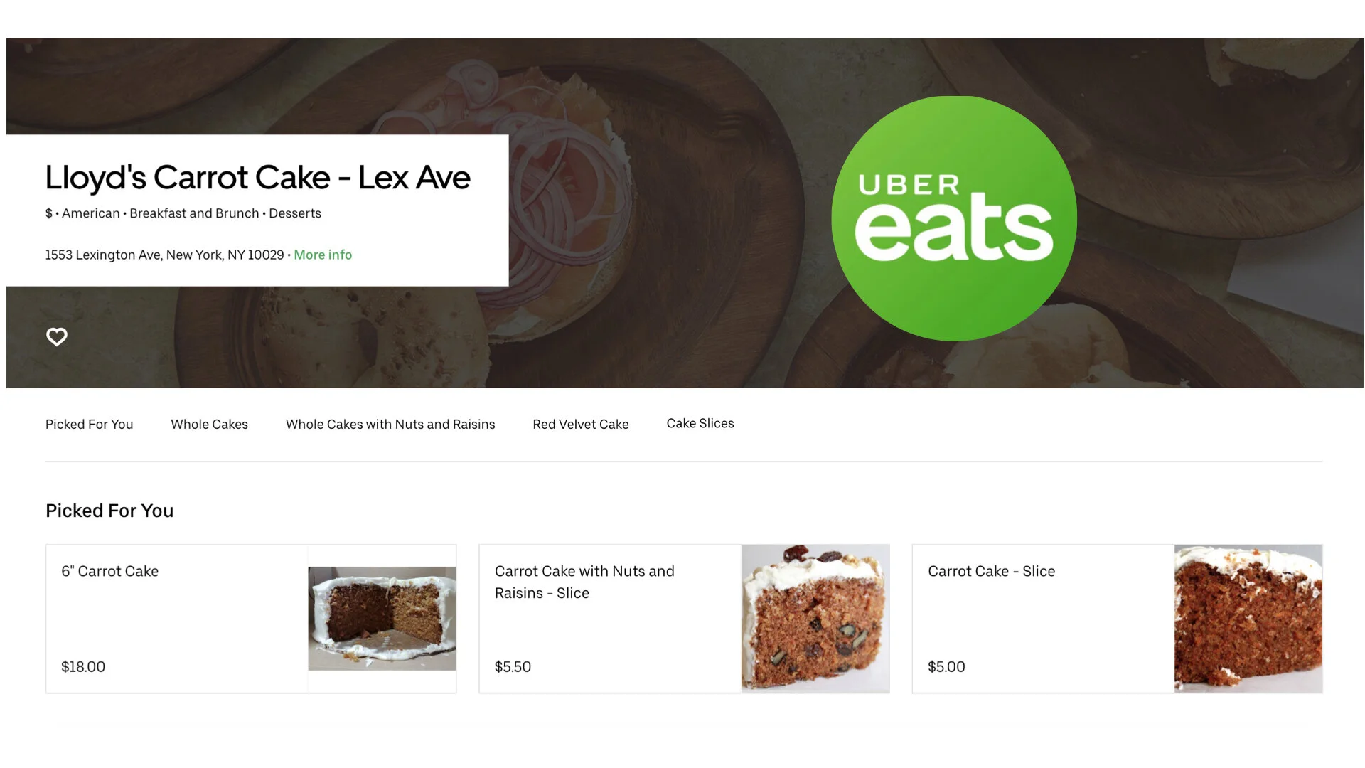 Uber Eats / Nationwide Shipping — Lloyd�s Carrot Cake
