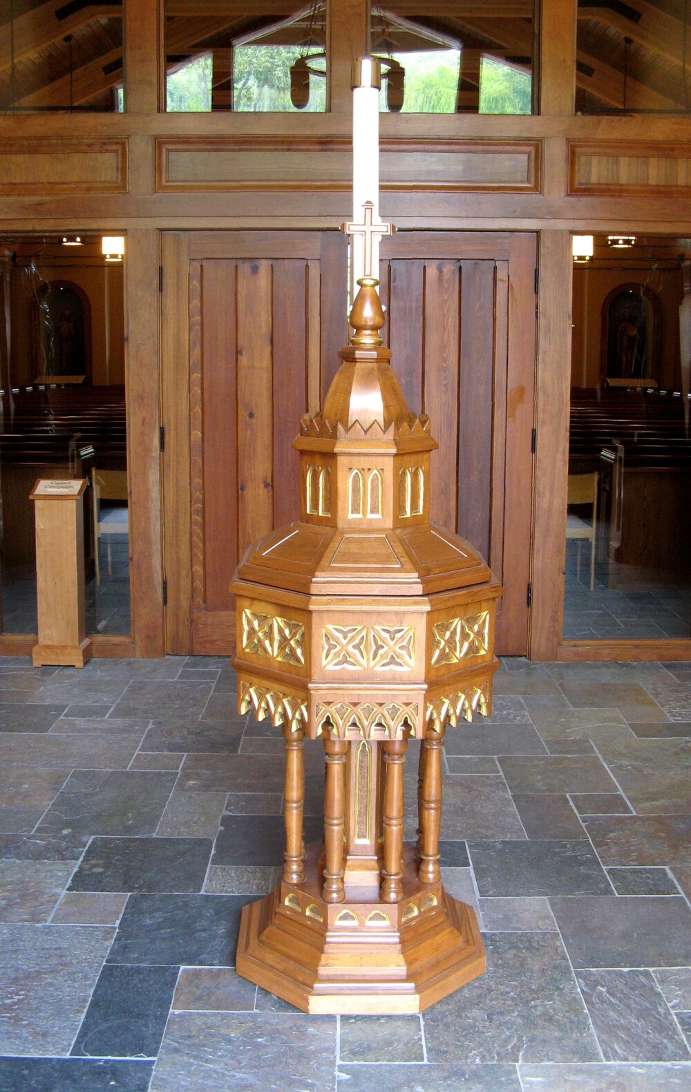 02_StBernadette_Restored antique baptismal font in narthex.JPG