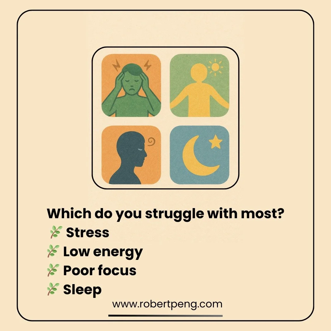 🌿 Which one do you feel the most right now&mdash;Stress, Low Energy, Poor Focus, or Trouble Sleeping?
Qigong has a practice for each of these challenges ✨ Which one would you love to try first?

💬 Comment below 👇 and let&rsquo;s start the journey 