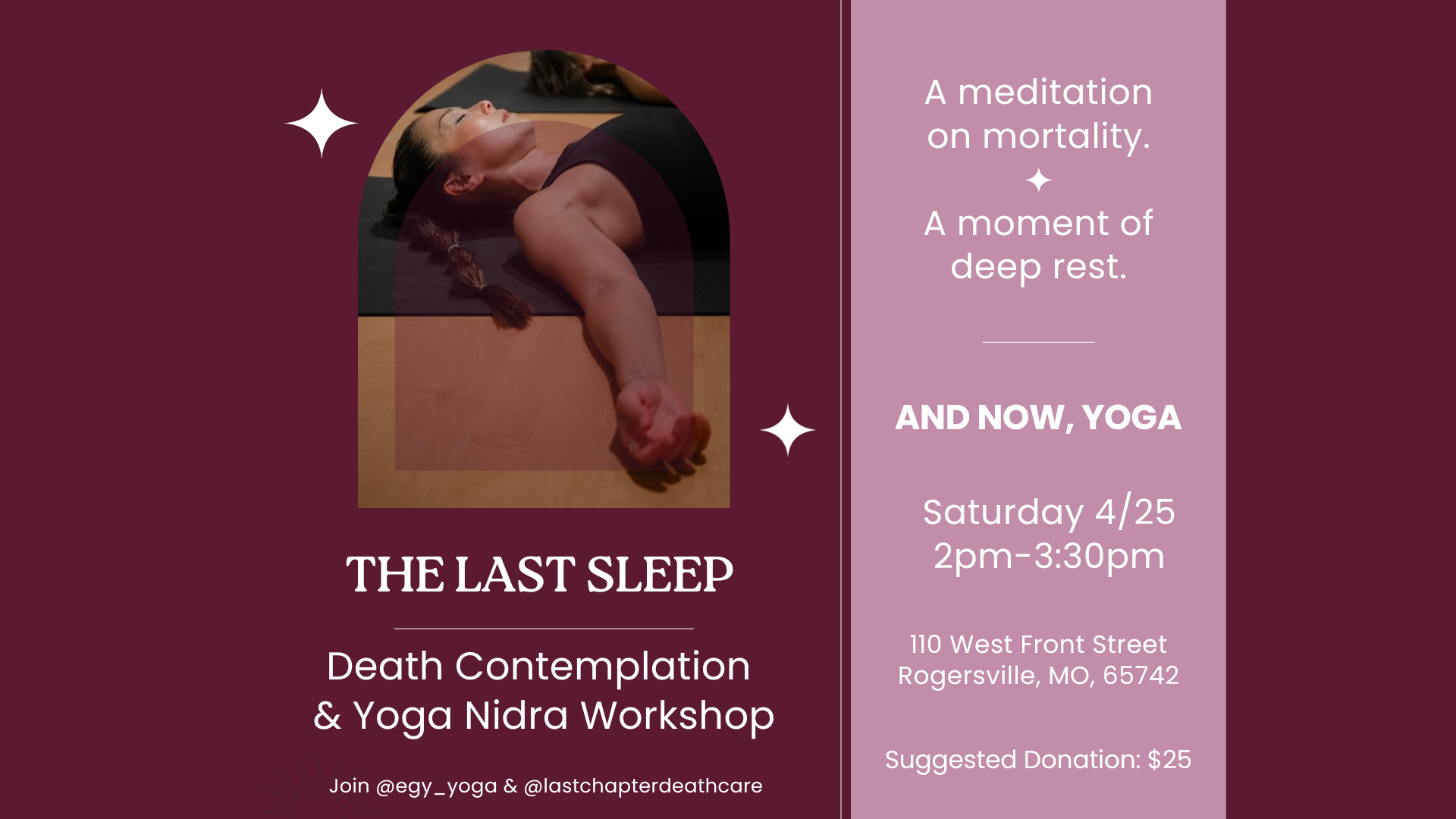 The Last Sleep: A death contemplation and yoga nidra workshop with @eyg_yoga and @lastchapterdeathcare