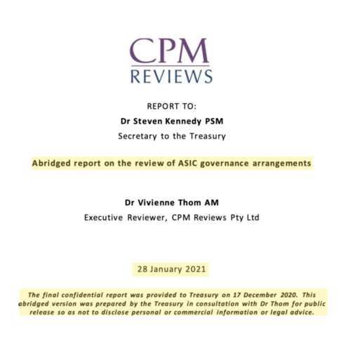 The doctored, “abridged”, version of Thom’s report re-written by Treasury. Source: Treasury