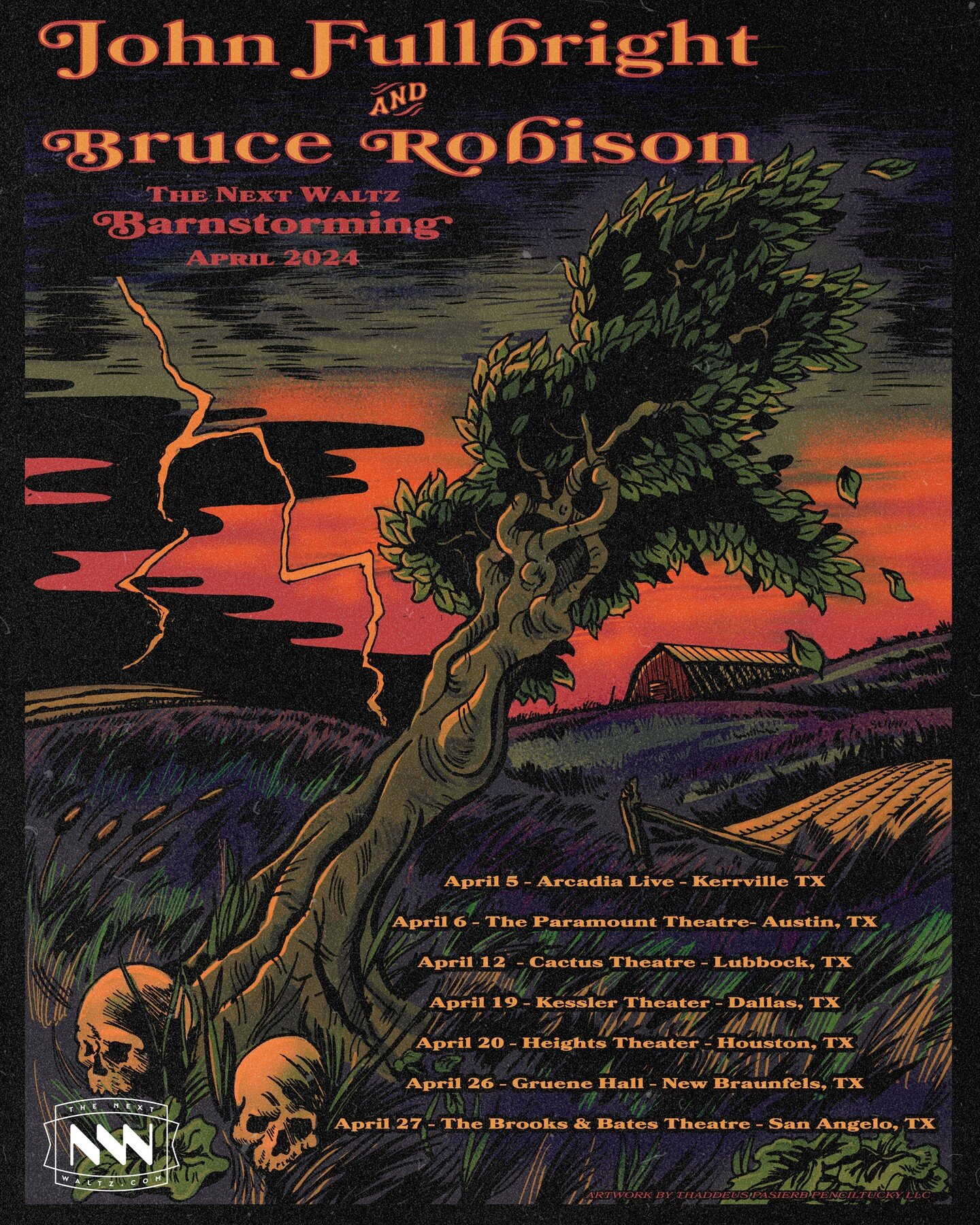 The Next Waltz Barnstorming is rolling through Texas this April! Catch @brucerobison and @fullbright.john at a venue near you! Tickets on sale this Friday at 10:00 AM CT!

4/5 - @arcadialivekerrville *
4/6 - @paramountaustin *
4/12 - @cactustheater ^