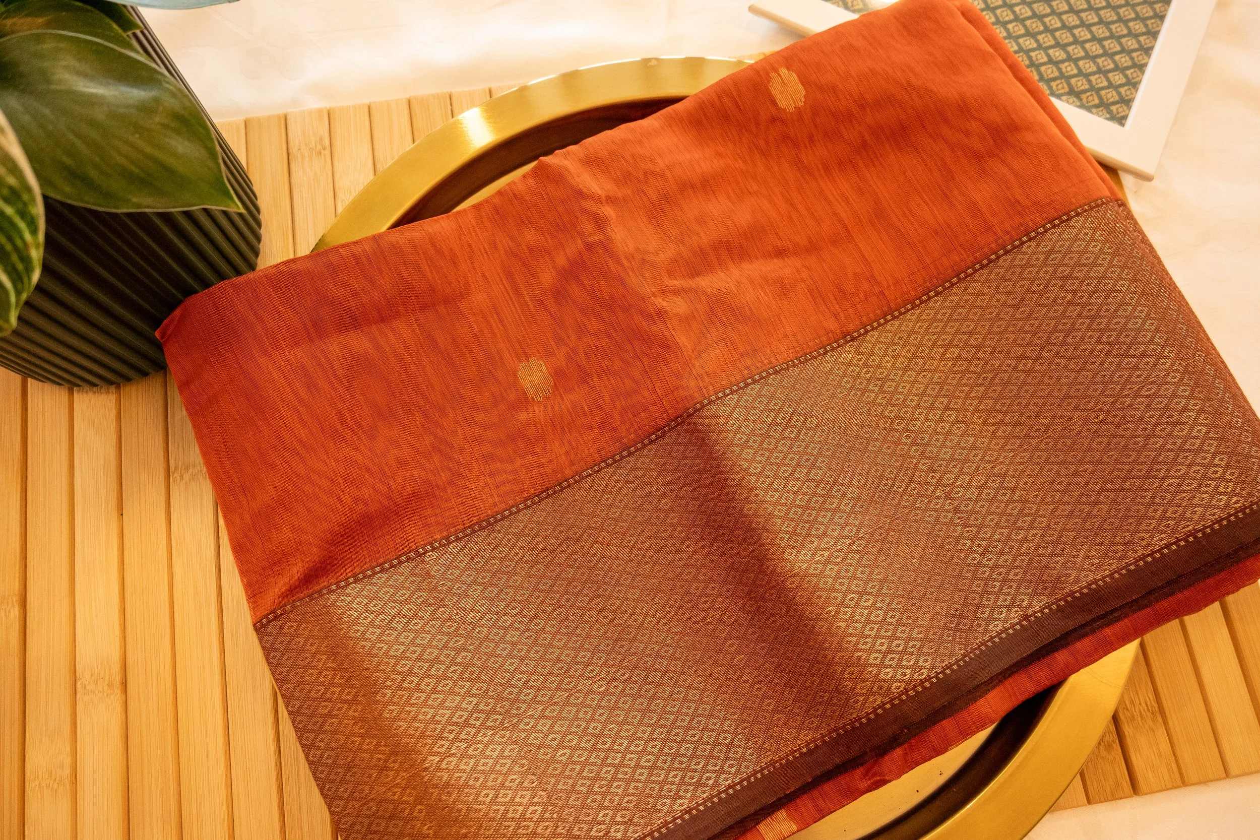 Autumn Orange in Maheshwari weave - Nadhi | The Saree Store