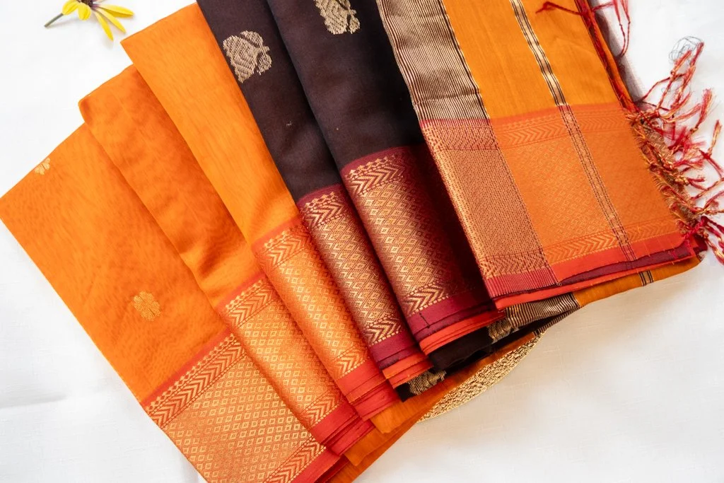 Bamboo Orange  in Maheswari weave