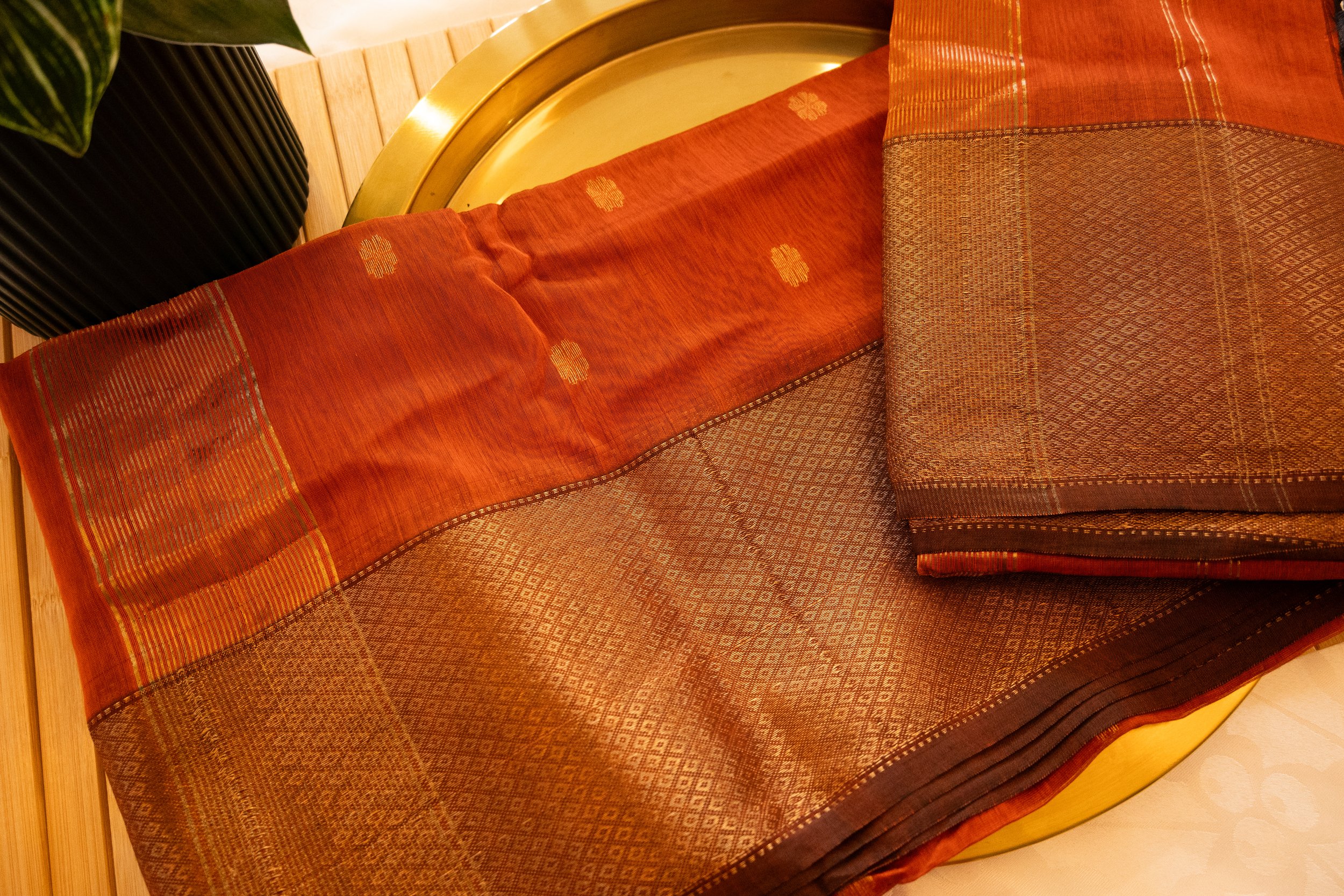 Autumn Orange in Maheshwari weave - Nadhi | The Saree Store