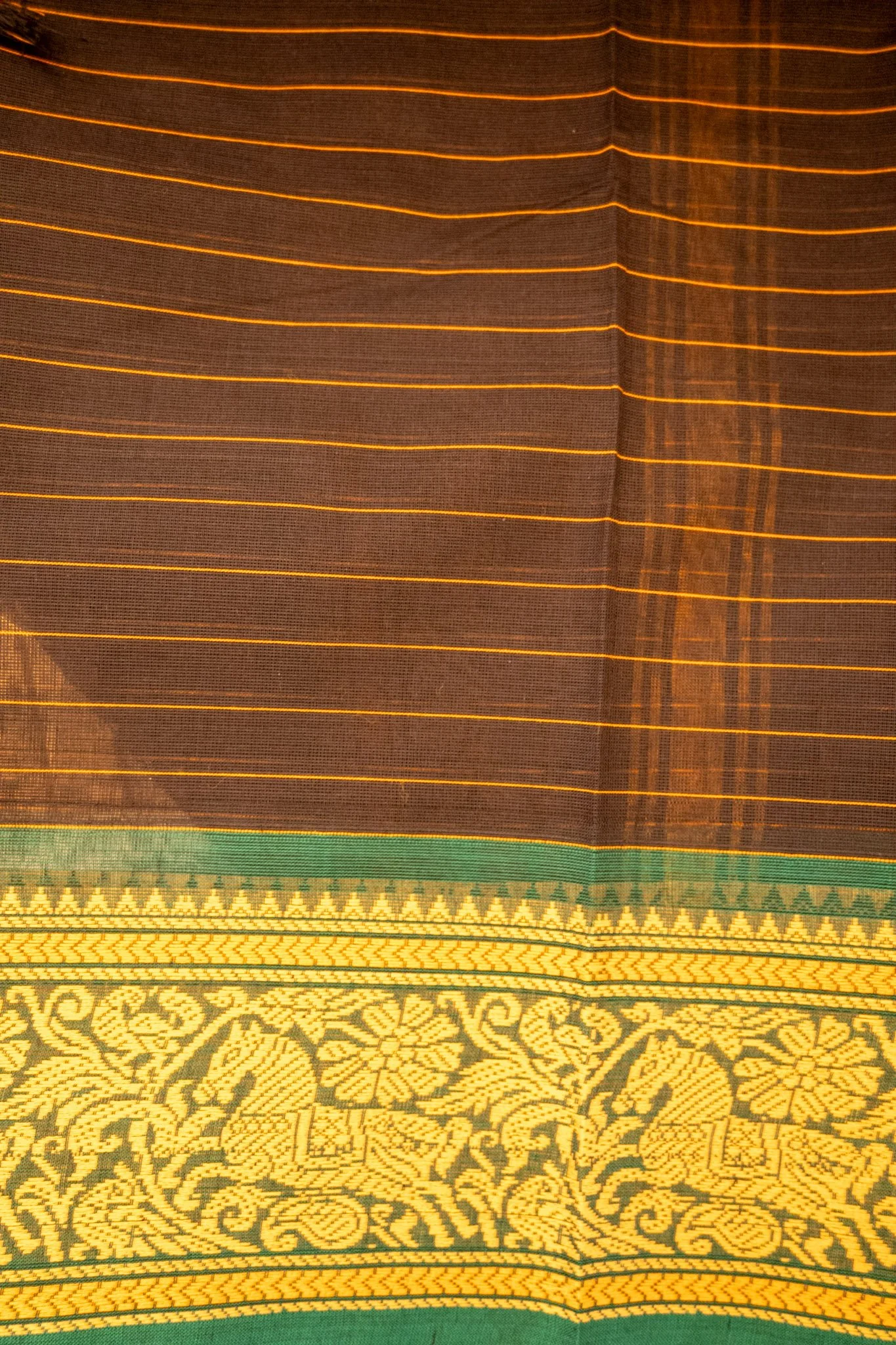 Aztec black with green border - Nadhi | The Saree Store