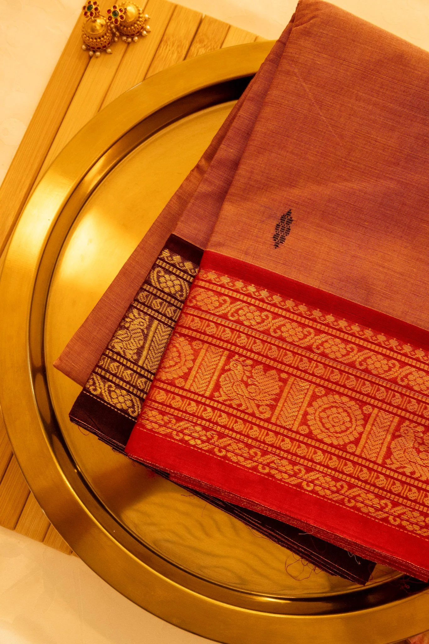Rust brown with red border - Nadhi | The Saree Store