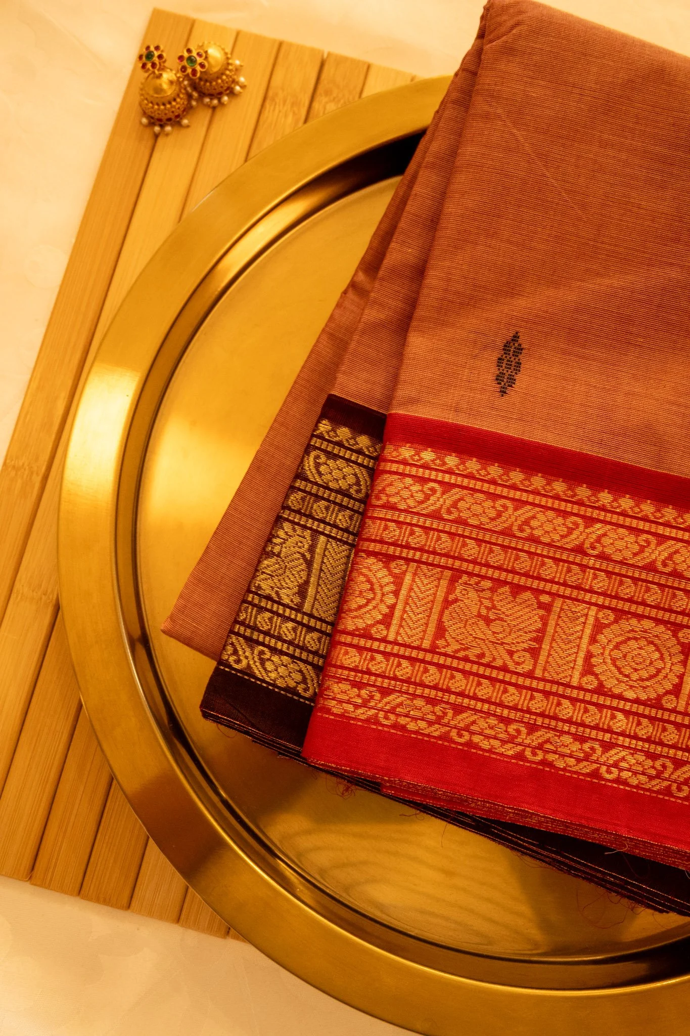 Rust brown with red border - Nadhi | The Saree Store