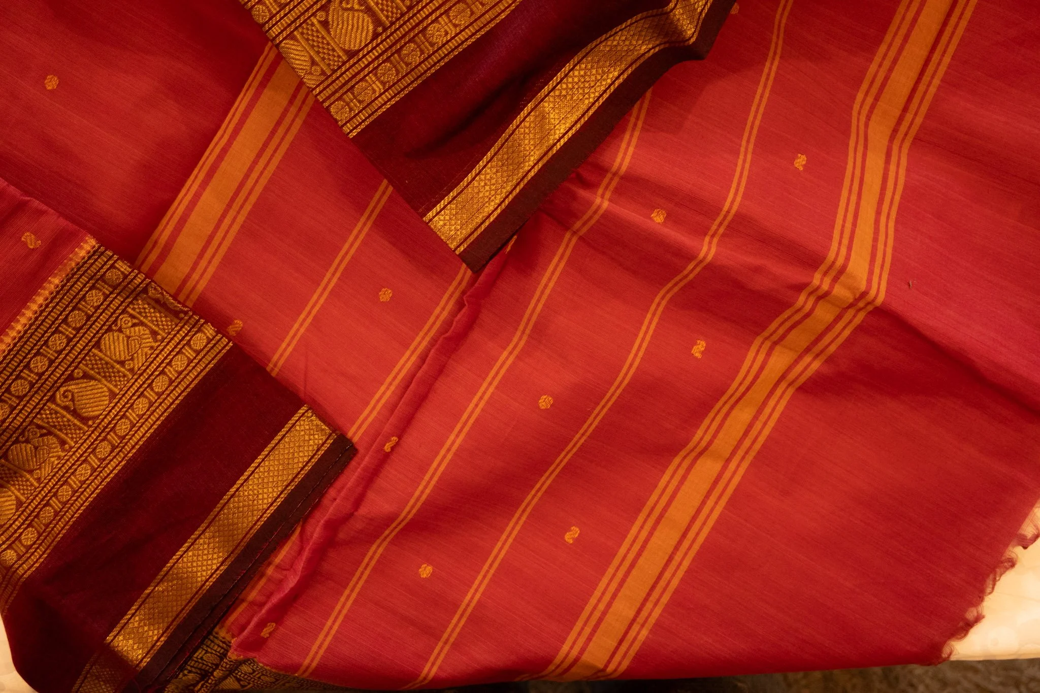 Venetian red with maroon border - Nadhi | The Saree Store