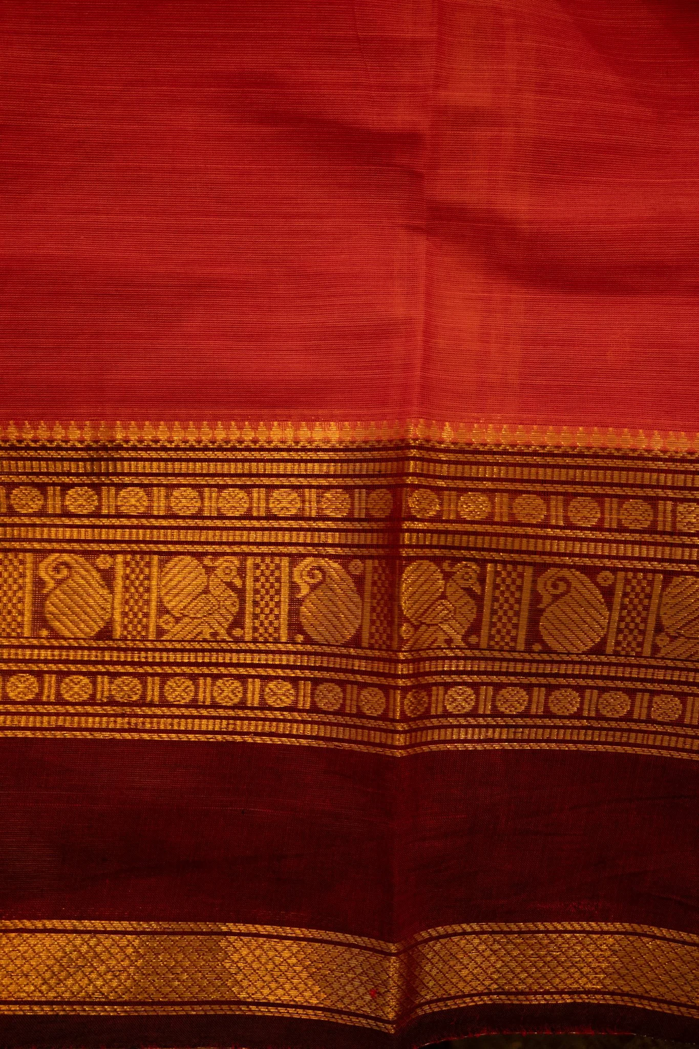 Venetian red with maroon border - Nadhi | The Saree Store