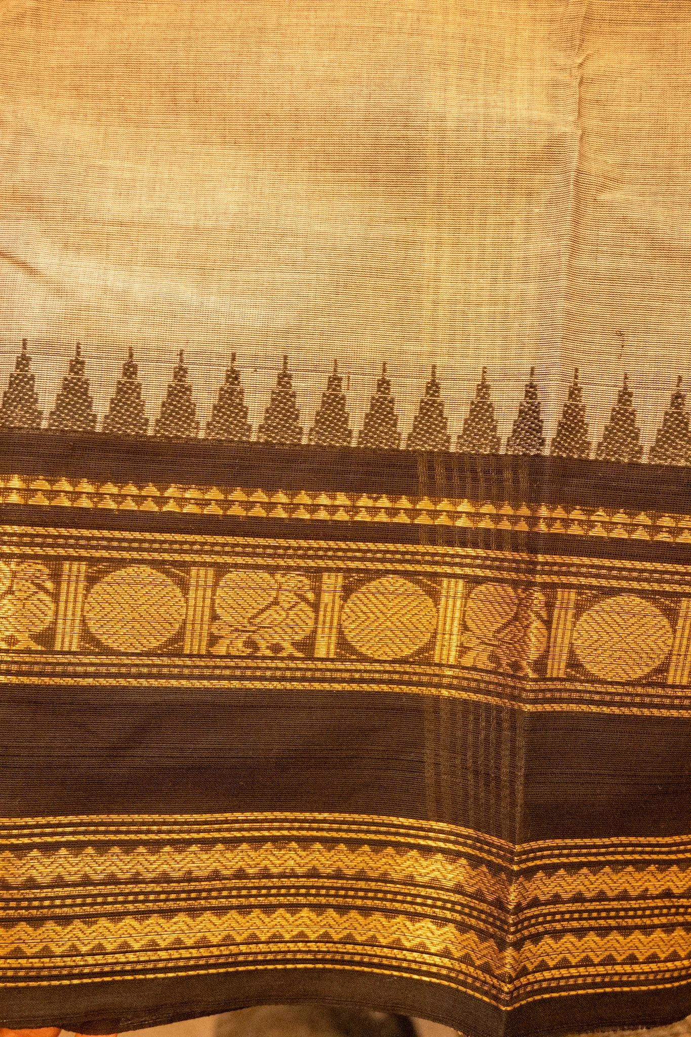 Sand beige with black border - Nadhi | The Saree Store