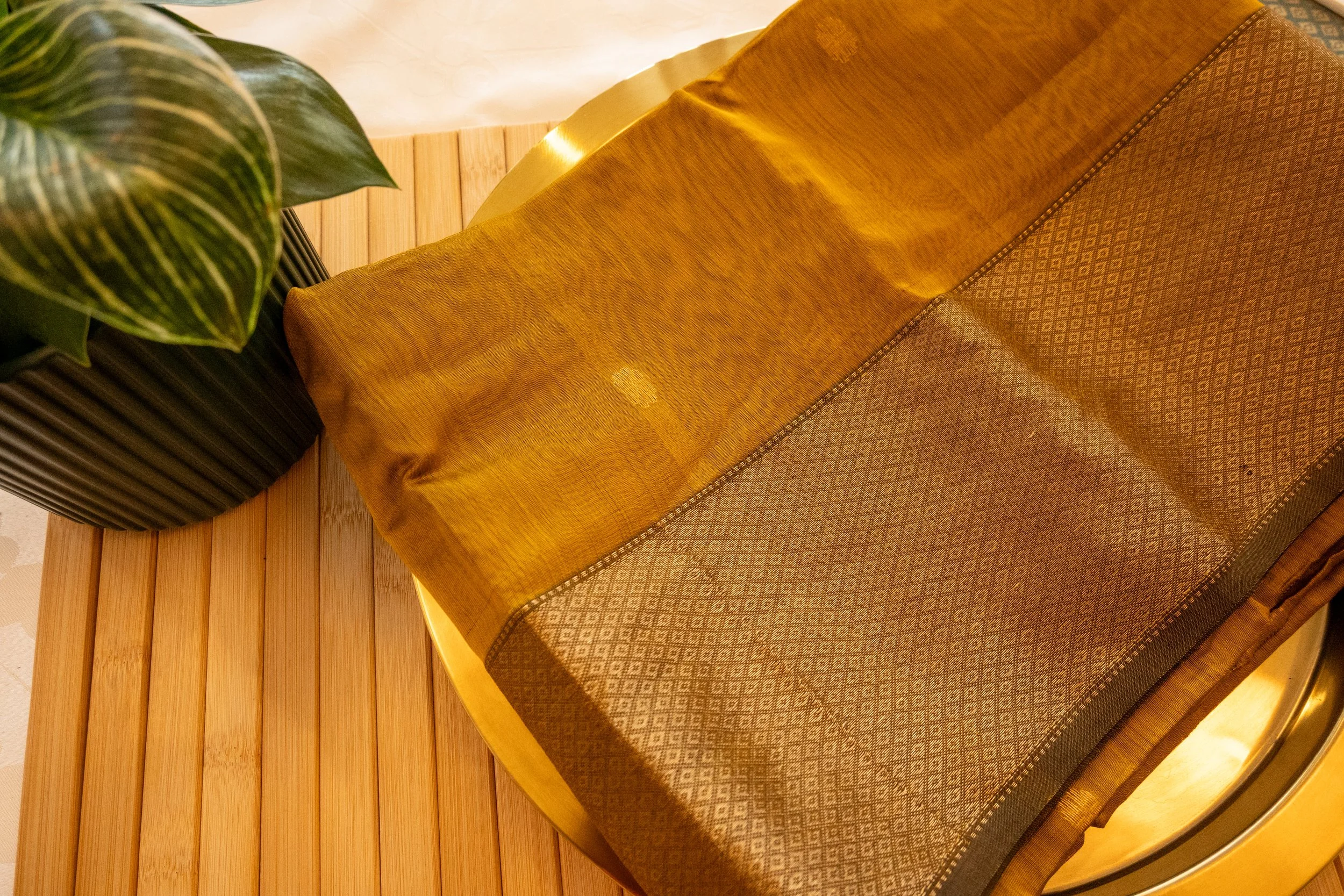 Dark Tangerine in Maheshwari weave - Nadhi | The Saree Store