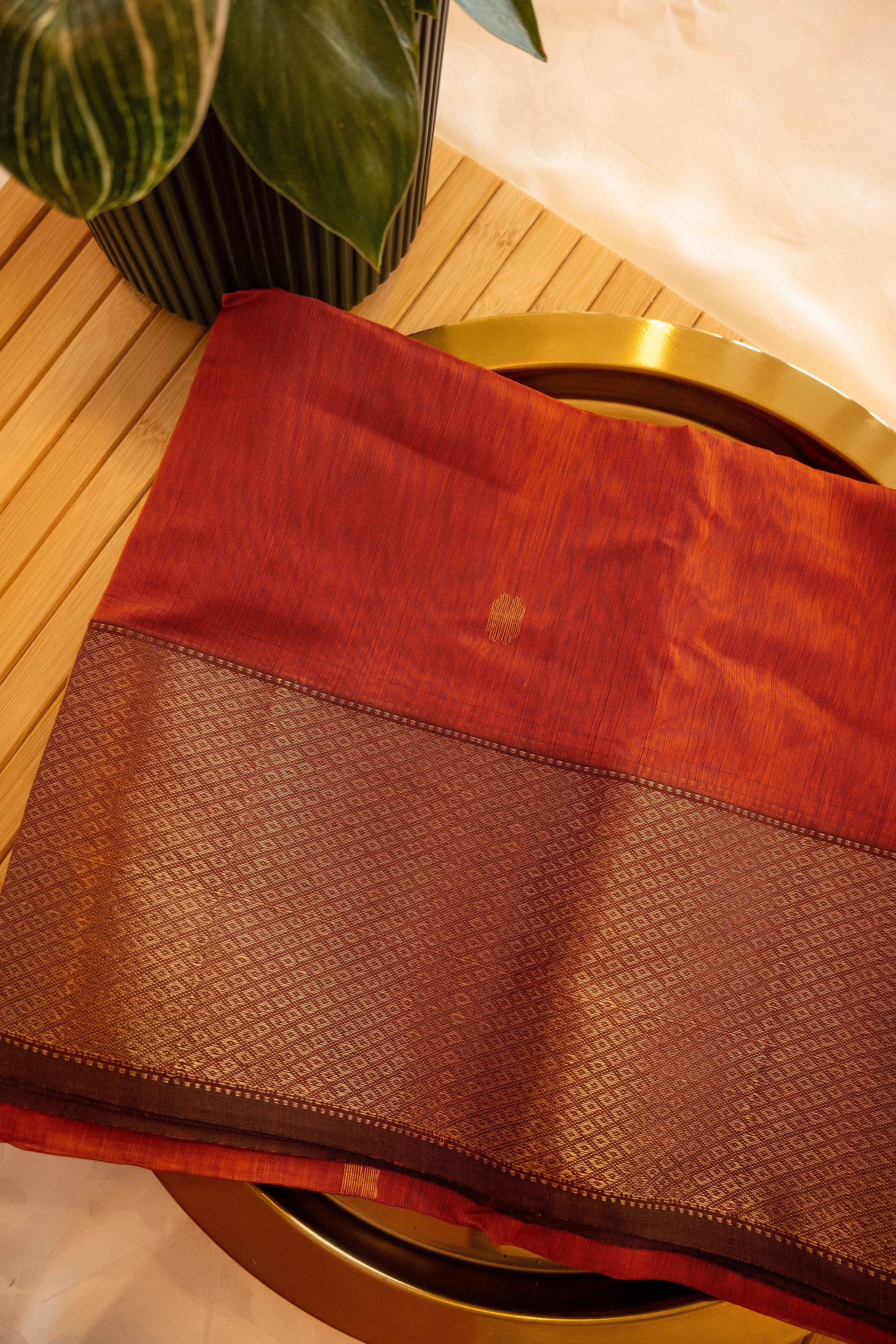Autumn Orange in Maheshwari weave - Nadhi | The Saree Store