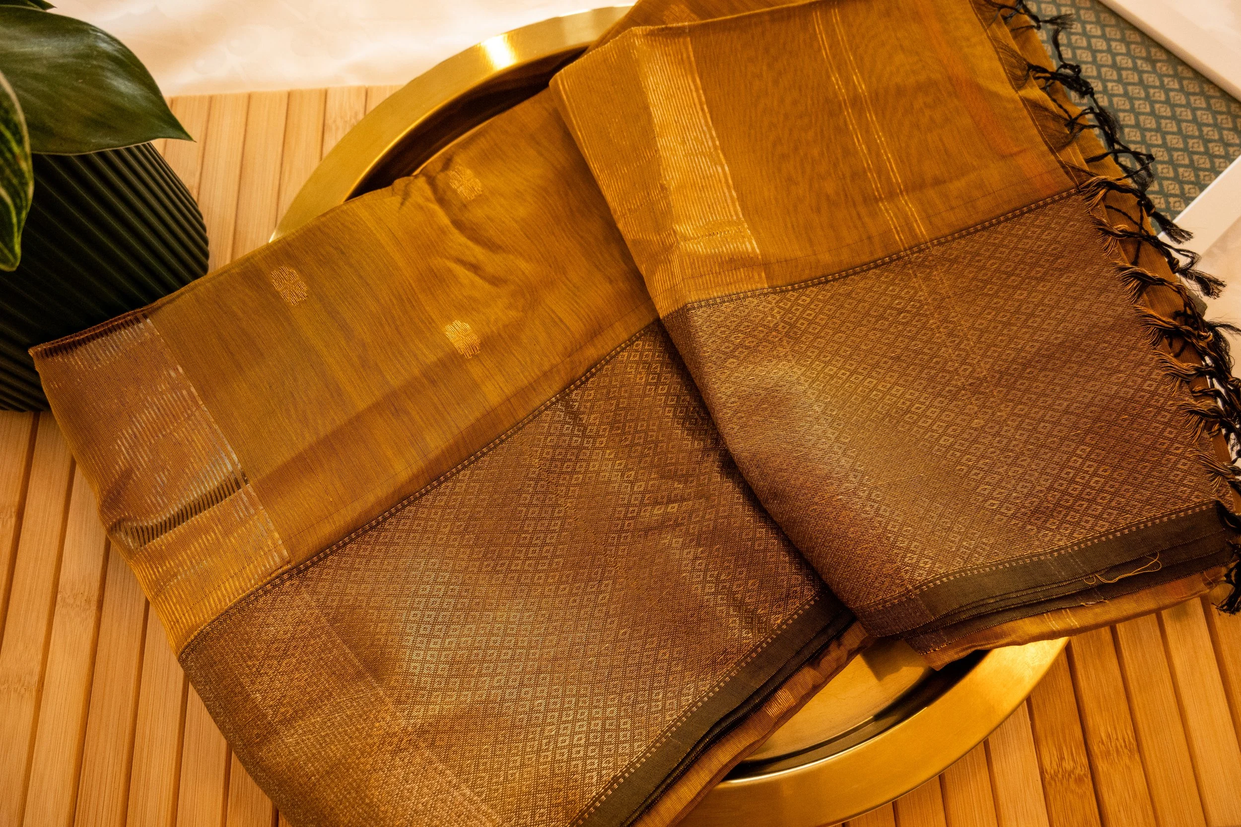 Dark Tangerine in Maheshwari weave - Nadhi | The Saree Store