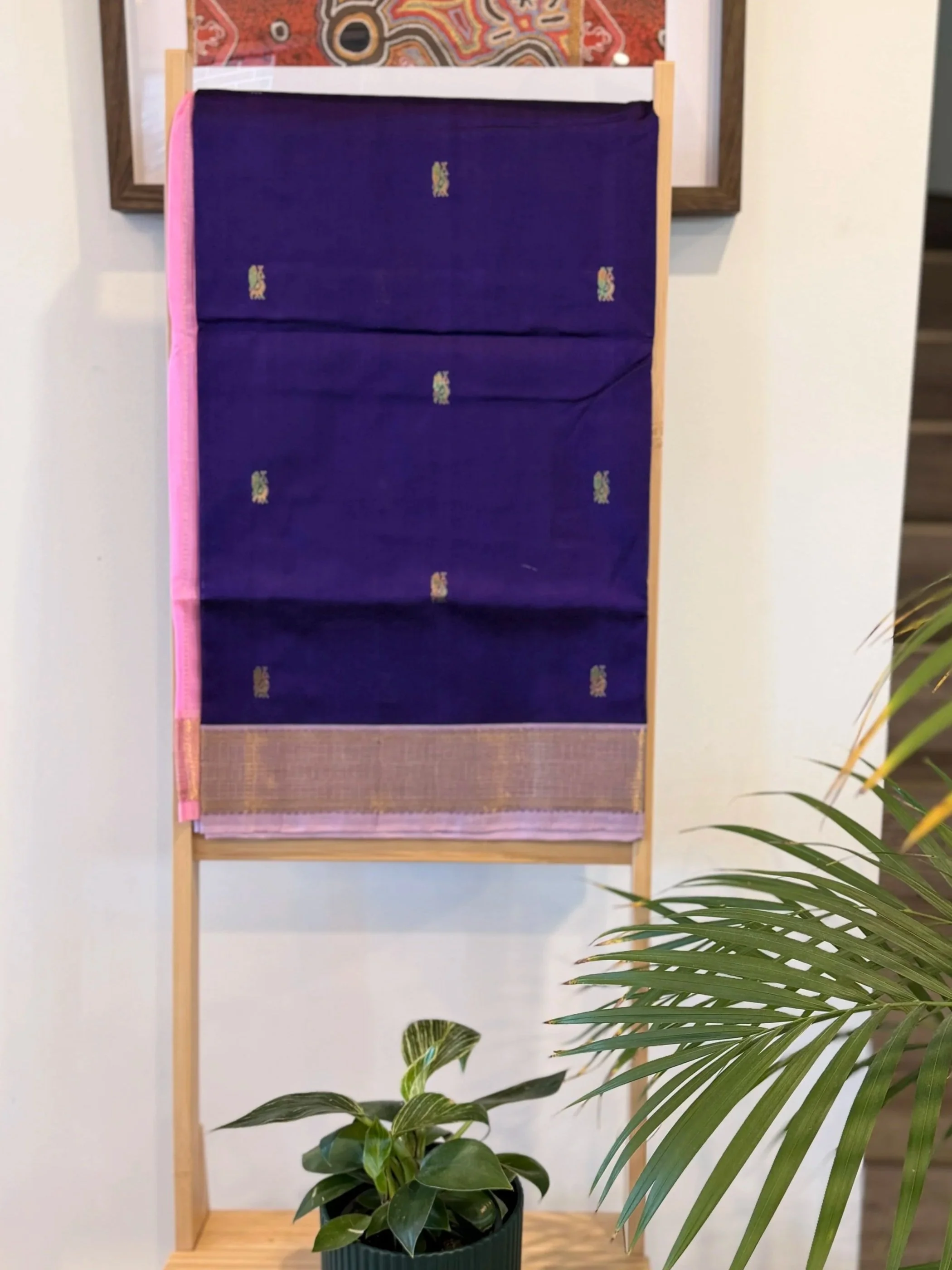 Aubergine purple with coral pallu