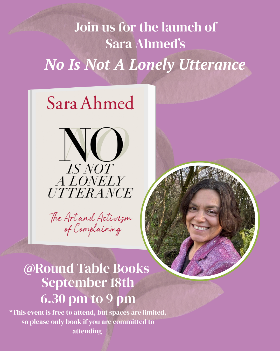 Book Launch: Sara Ahmed's 'No is Not a Lonely Utterance:The Art and Activism of Complaining'