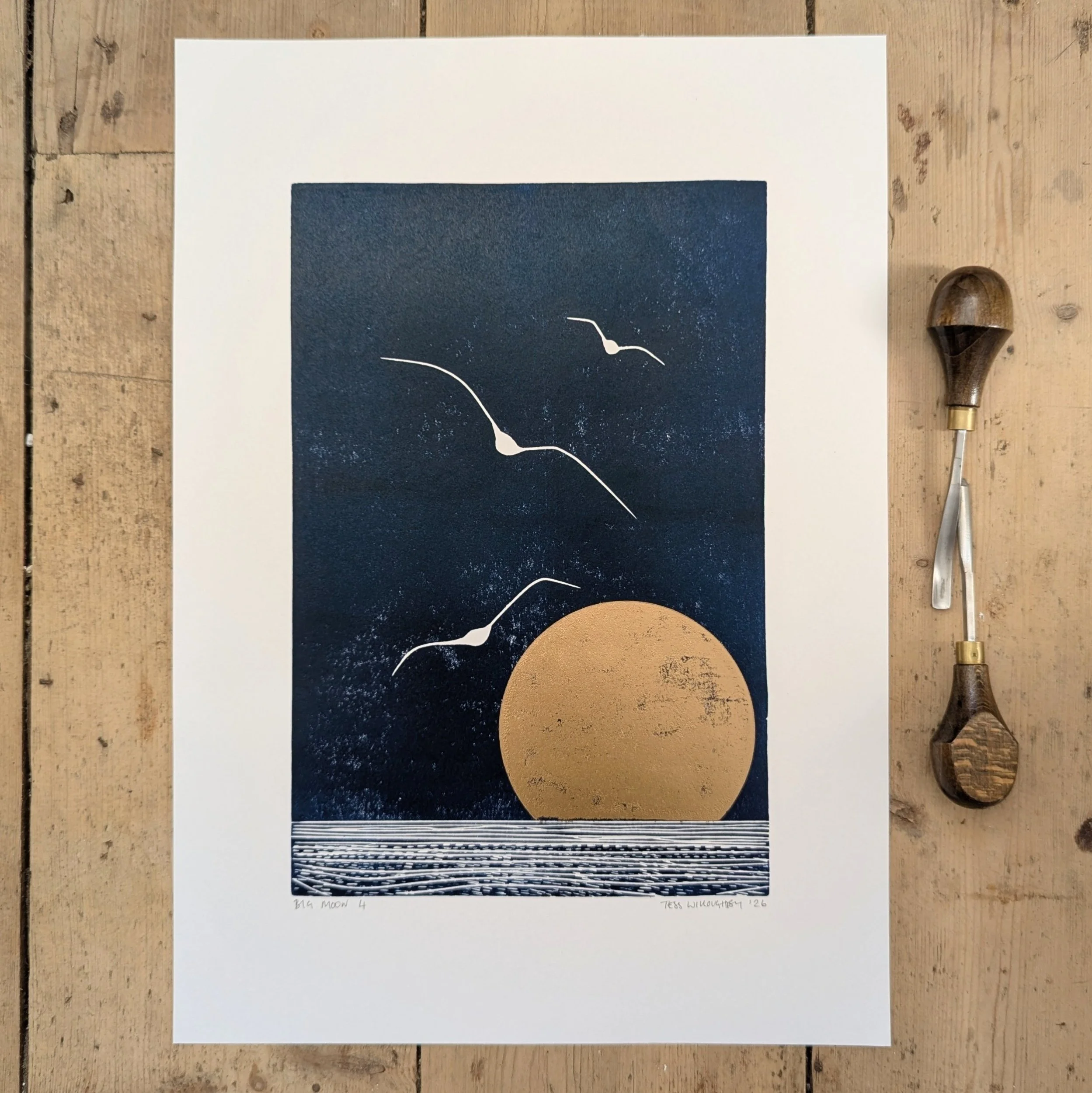 Big Moon 4 | Original Linocut | A3