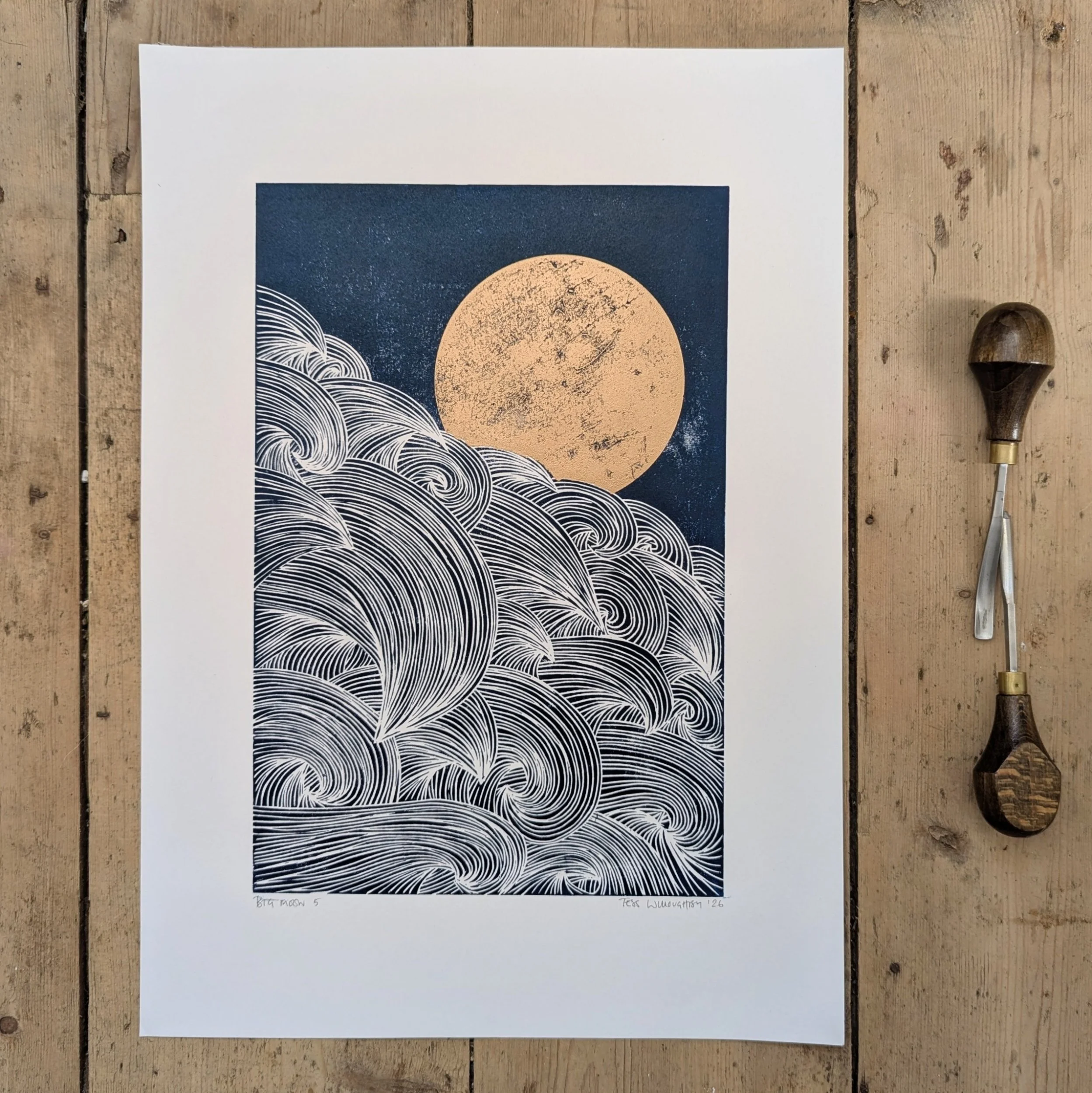 Big Moon 5 | Original Linocut | A3