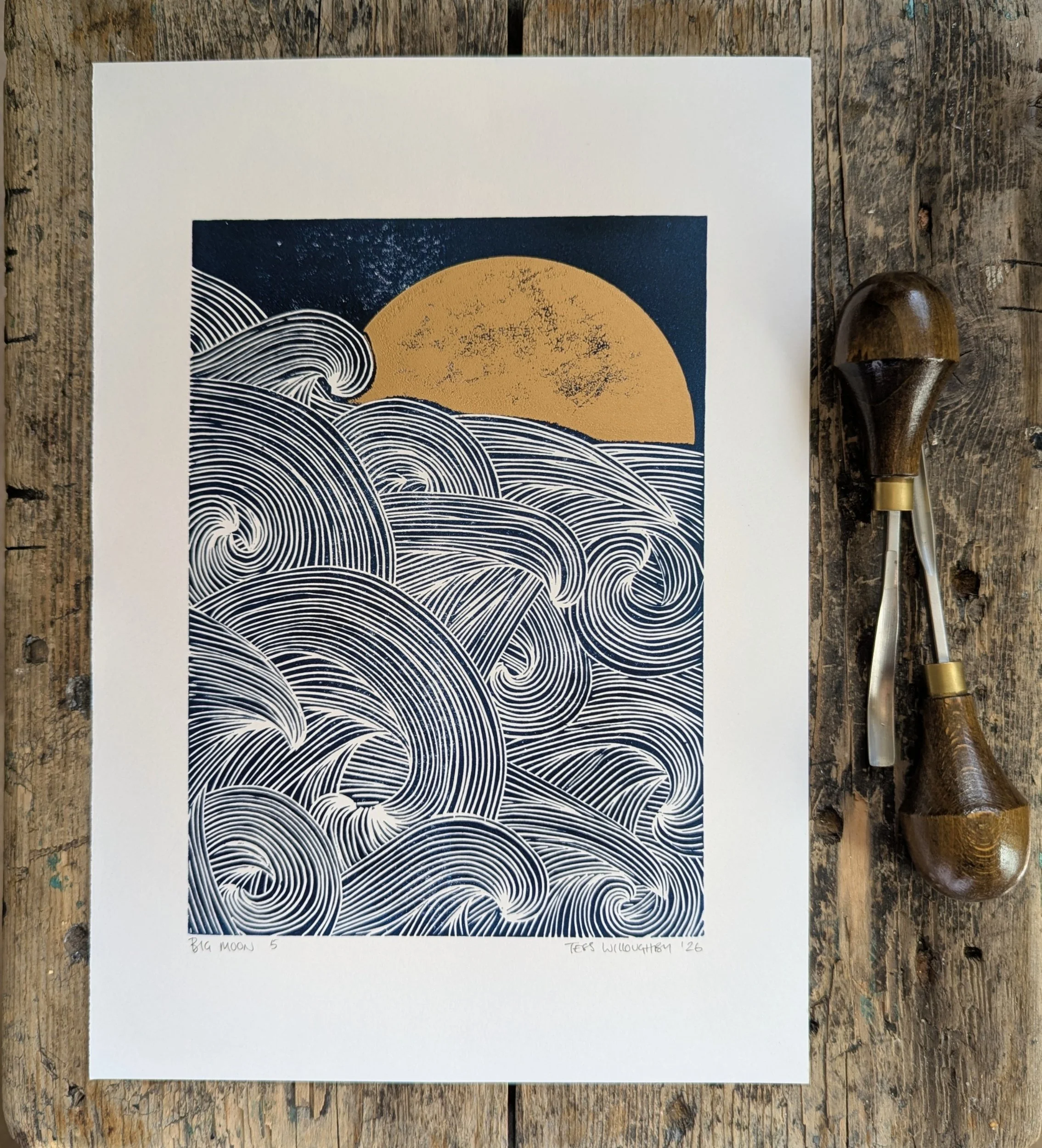 Big Moon 5 | Original Linocut | A4