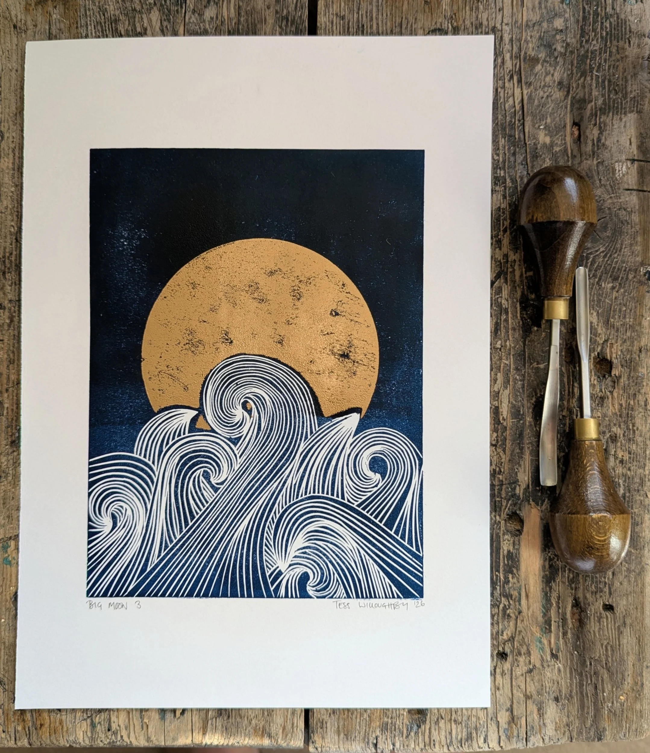 Big Moon 3 | Original Linocut | A4