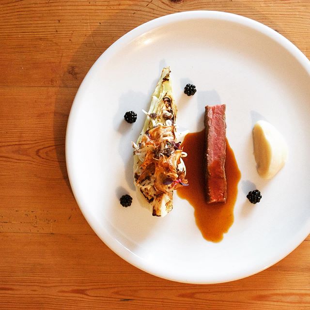 Roasted rib of beef / grilled hispi / celeriac / pickled blackberries/ truffle