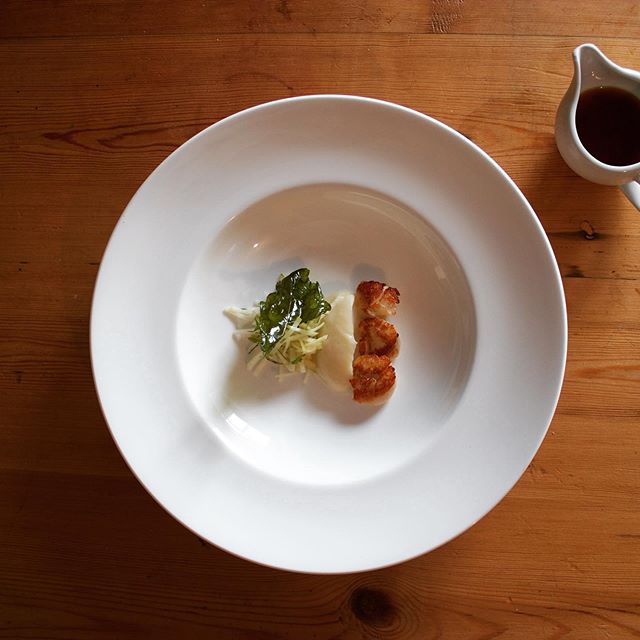 Scallops/ kohl rabi/ smoked bacon dashi...new menu ideas  @halsetowninn