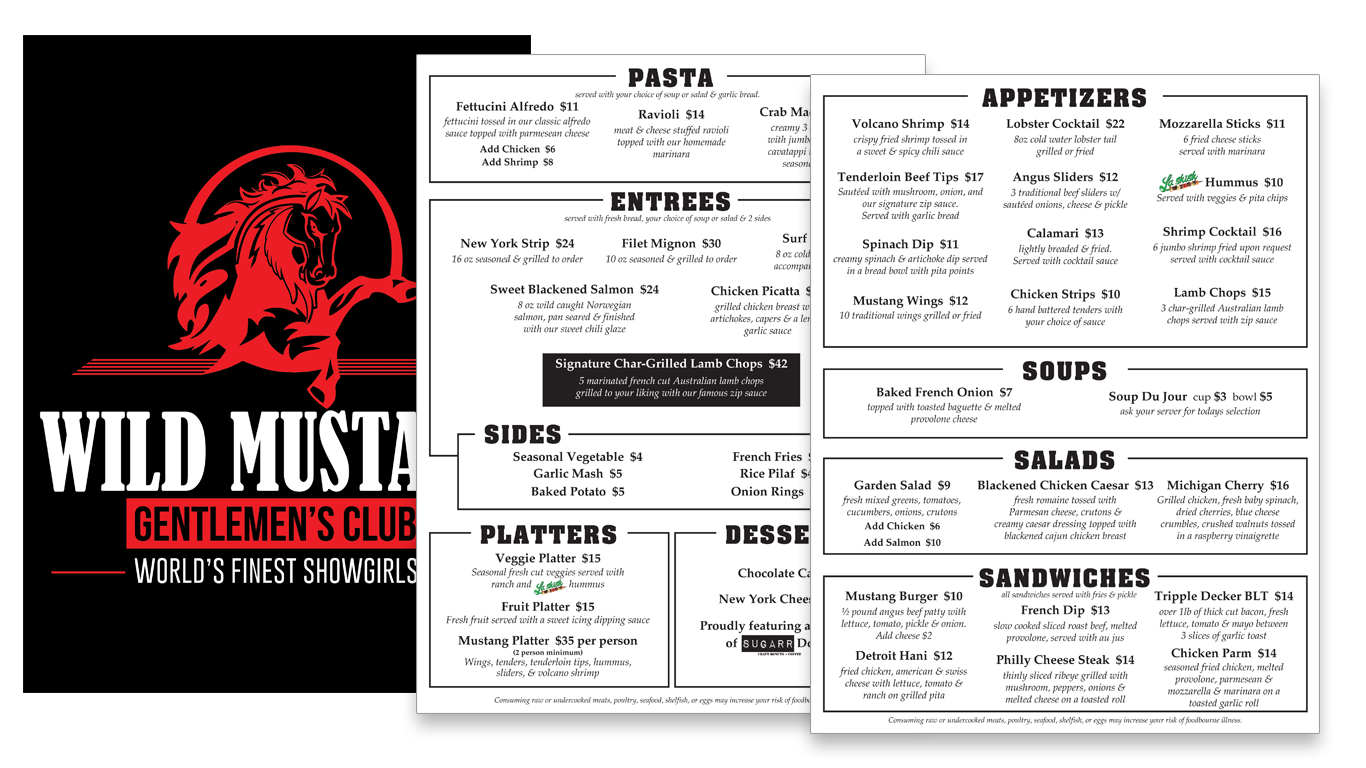 Menu design for Wild Mustangs