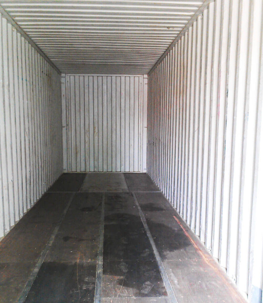 Inside a used 40' container