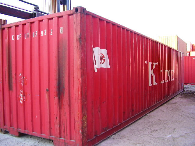 A used red 40' container