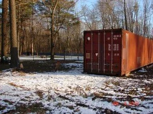 shipping container in snowy landscape