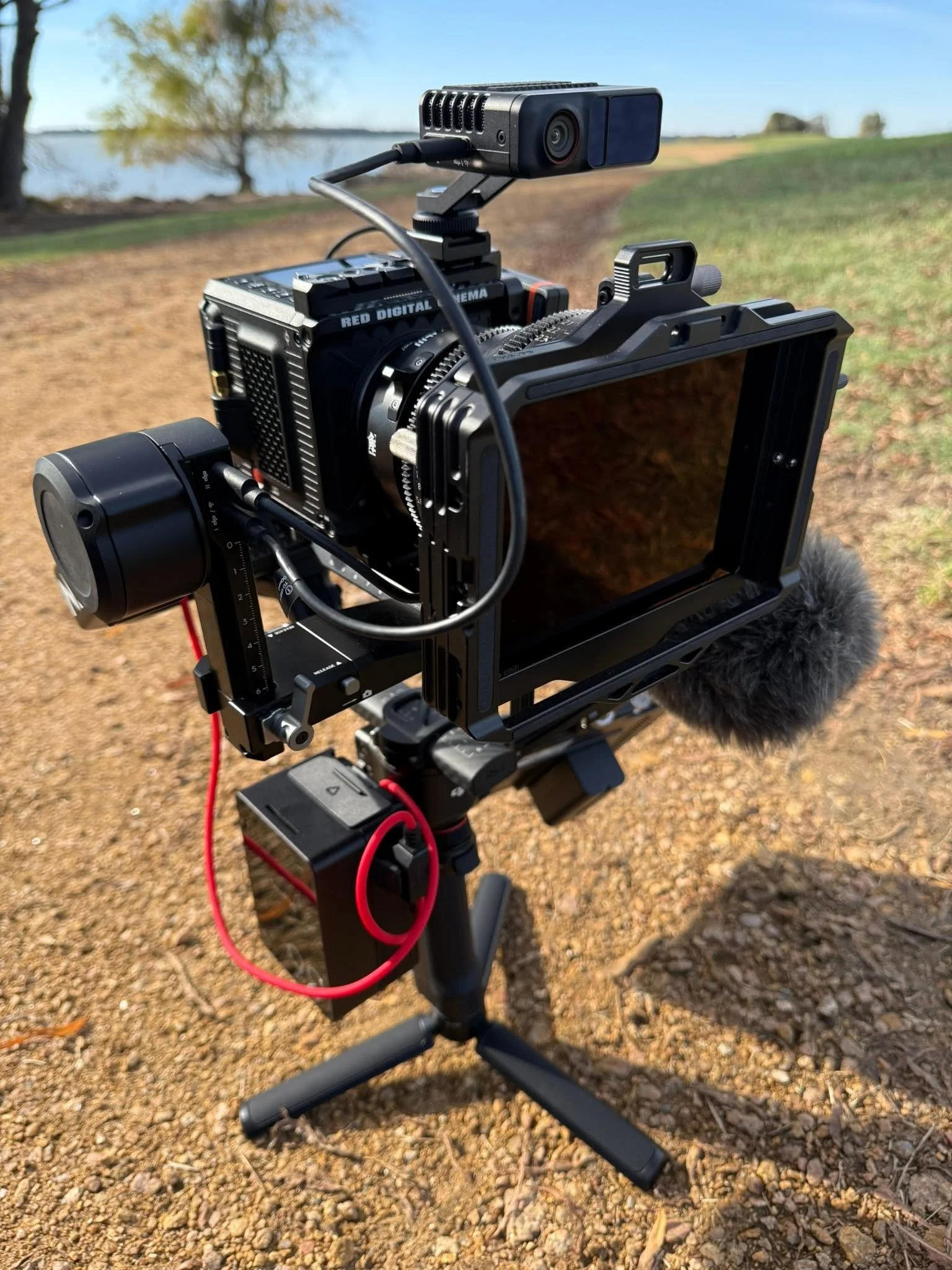Professional cinema camera setup during an outdoor video production in North Texas.