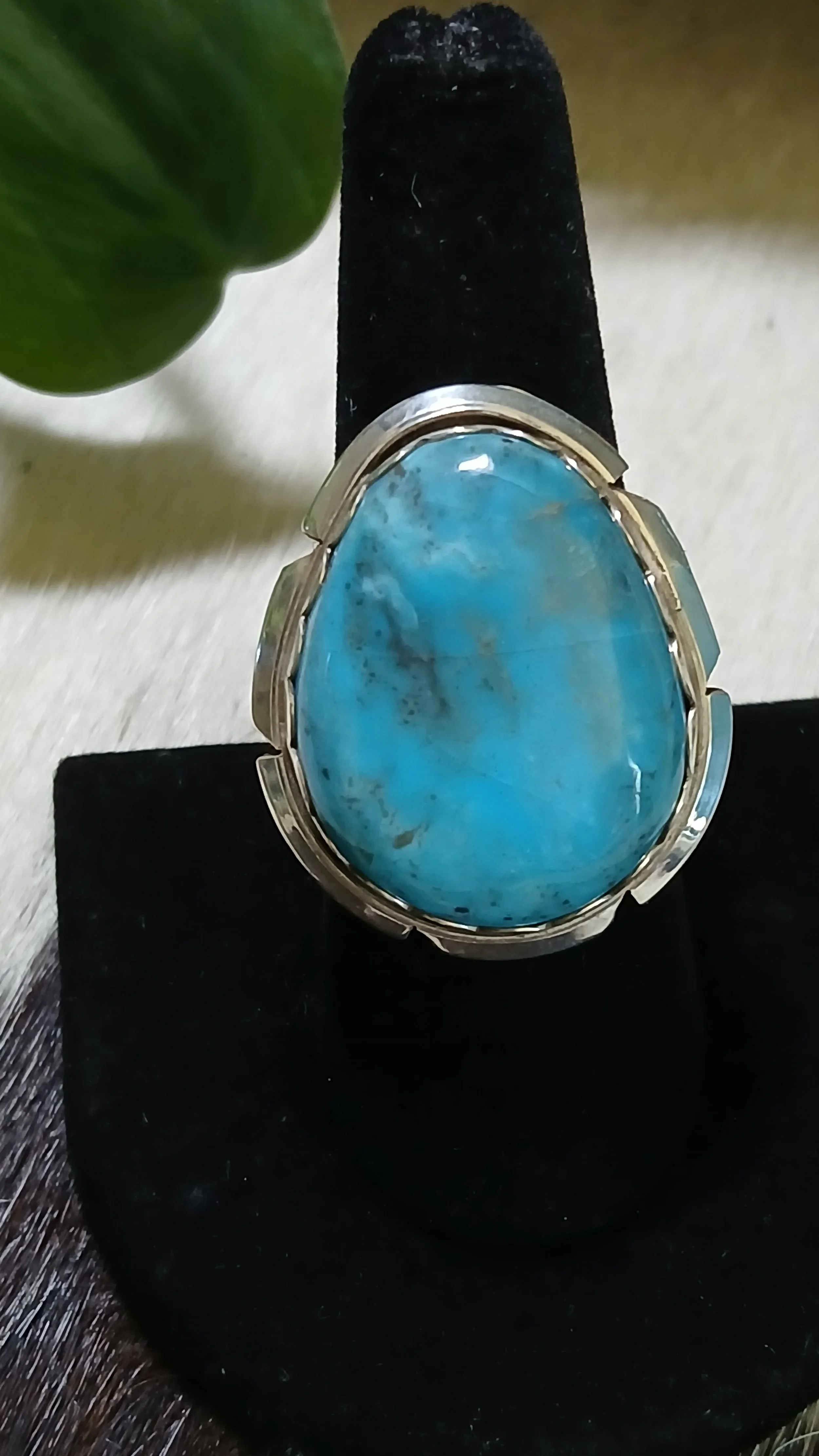 Beautiful Smoky Kingman and Sterling Ring - Size 8