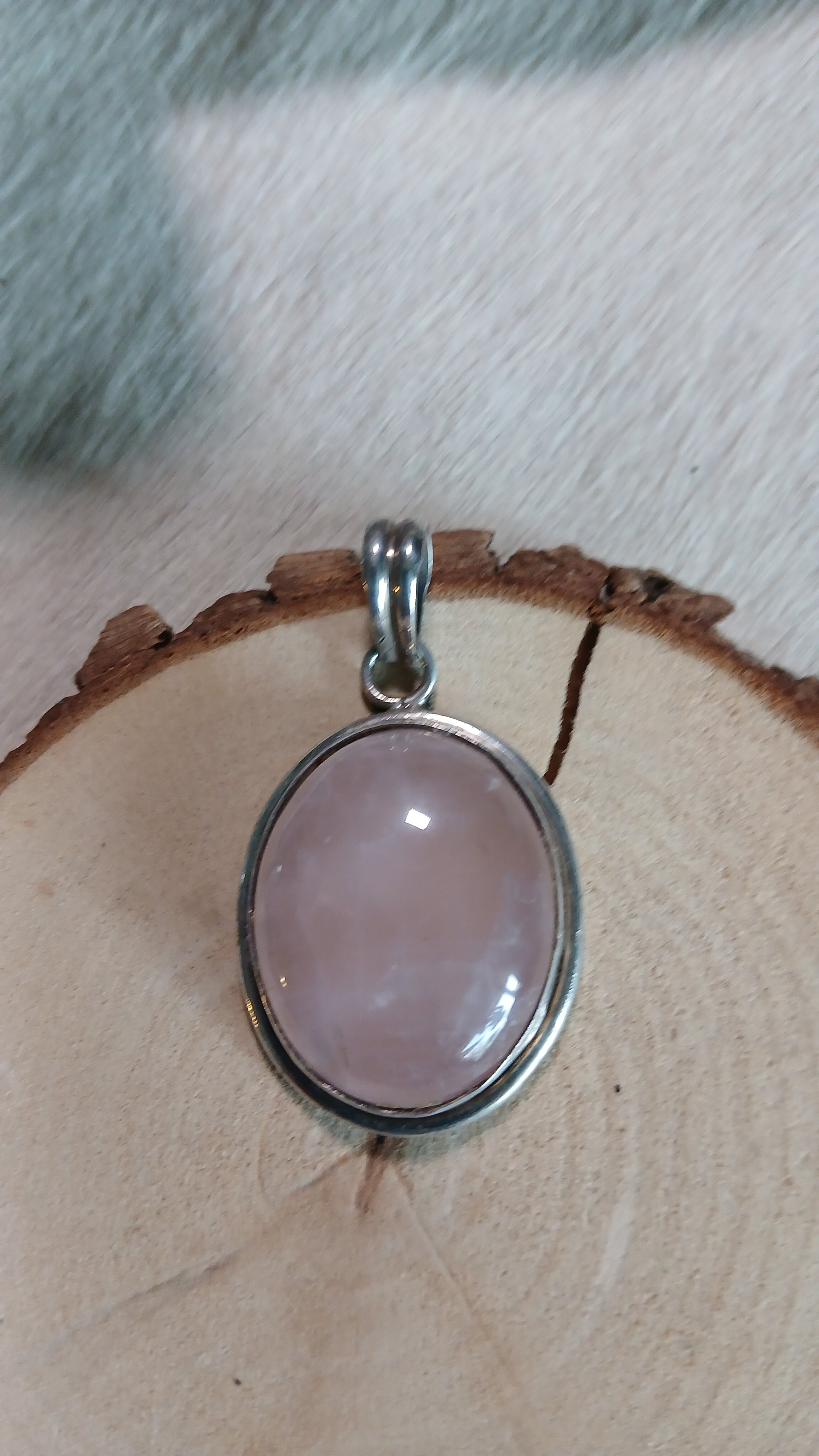Vintage Rose Quartz and Sterling Pendant