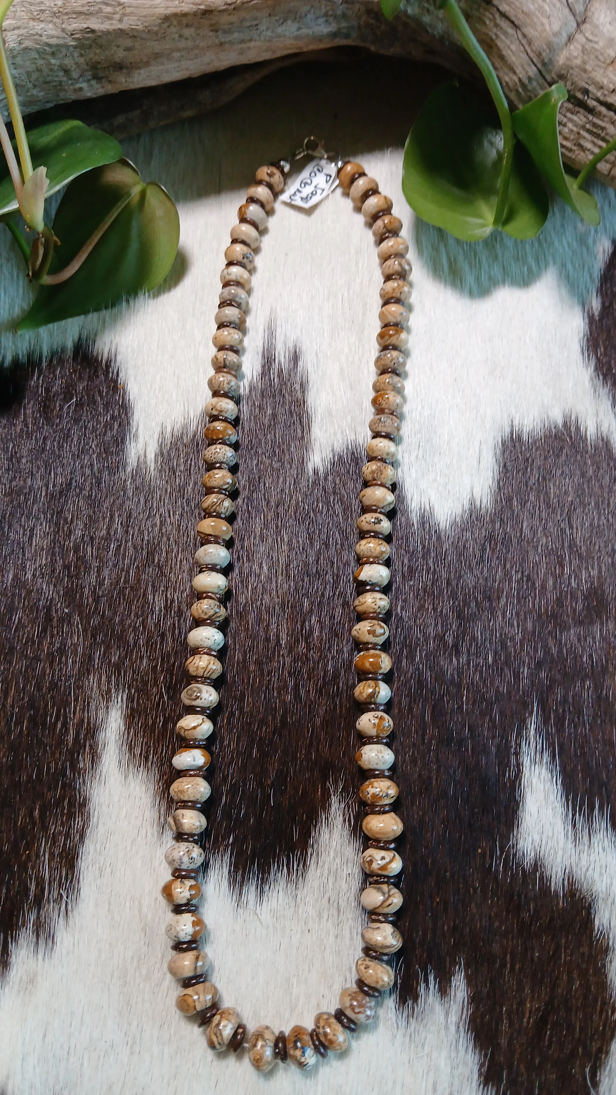 Earthy Painted Jasper and Coconut Necklace