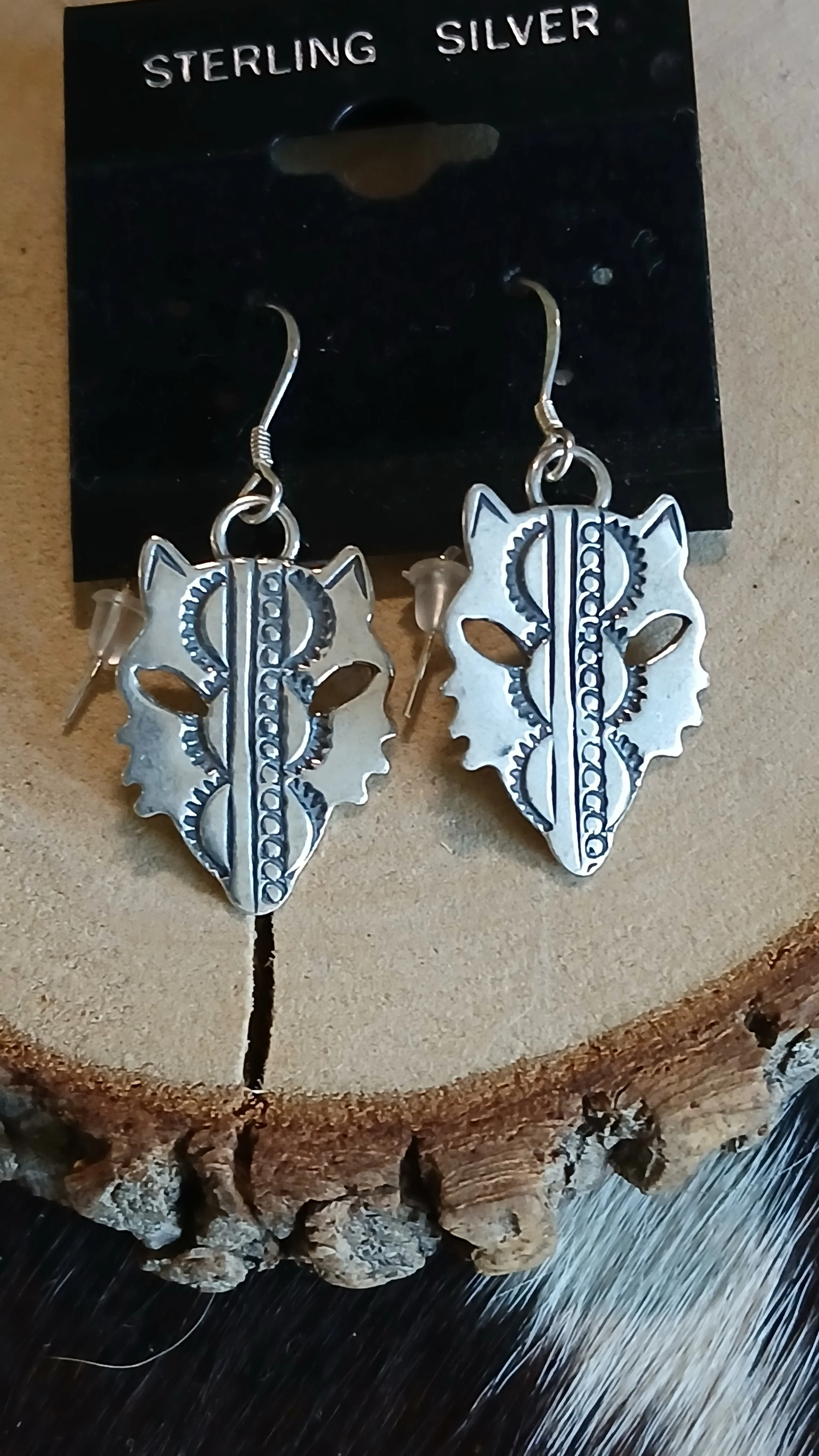 Navajo Sterling Wolf Head Earrings