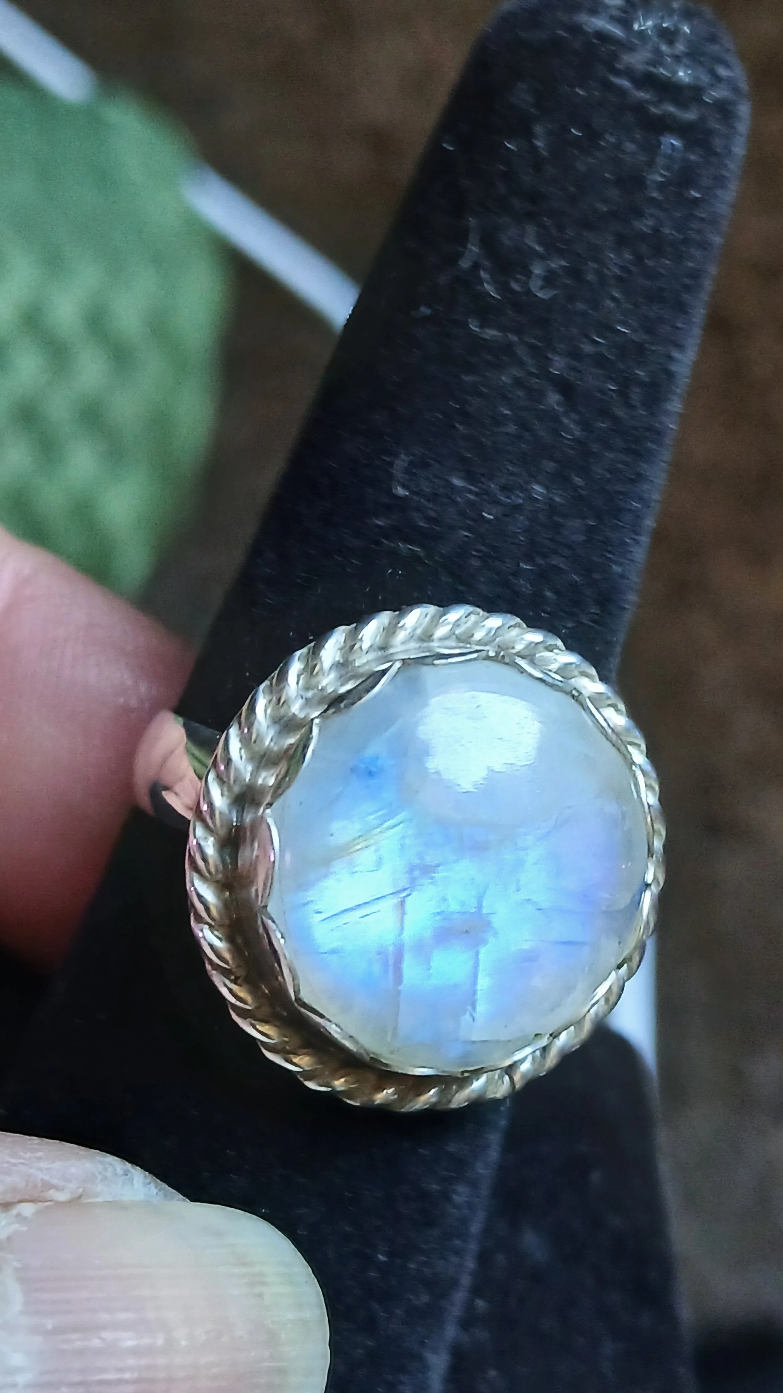 Pretty Rainbow Moonstone and Sterling Ring - Size 7 3/4