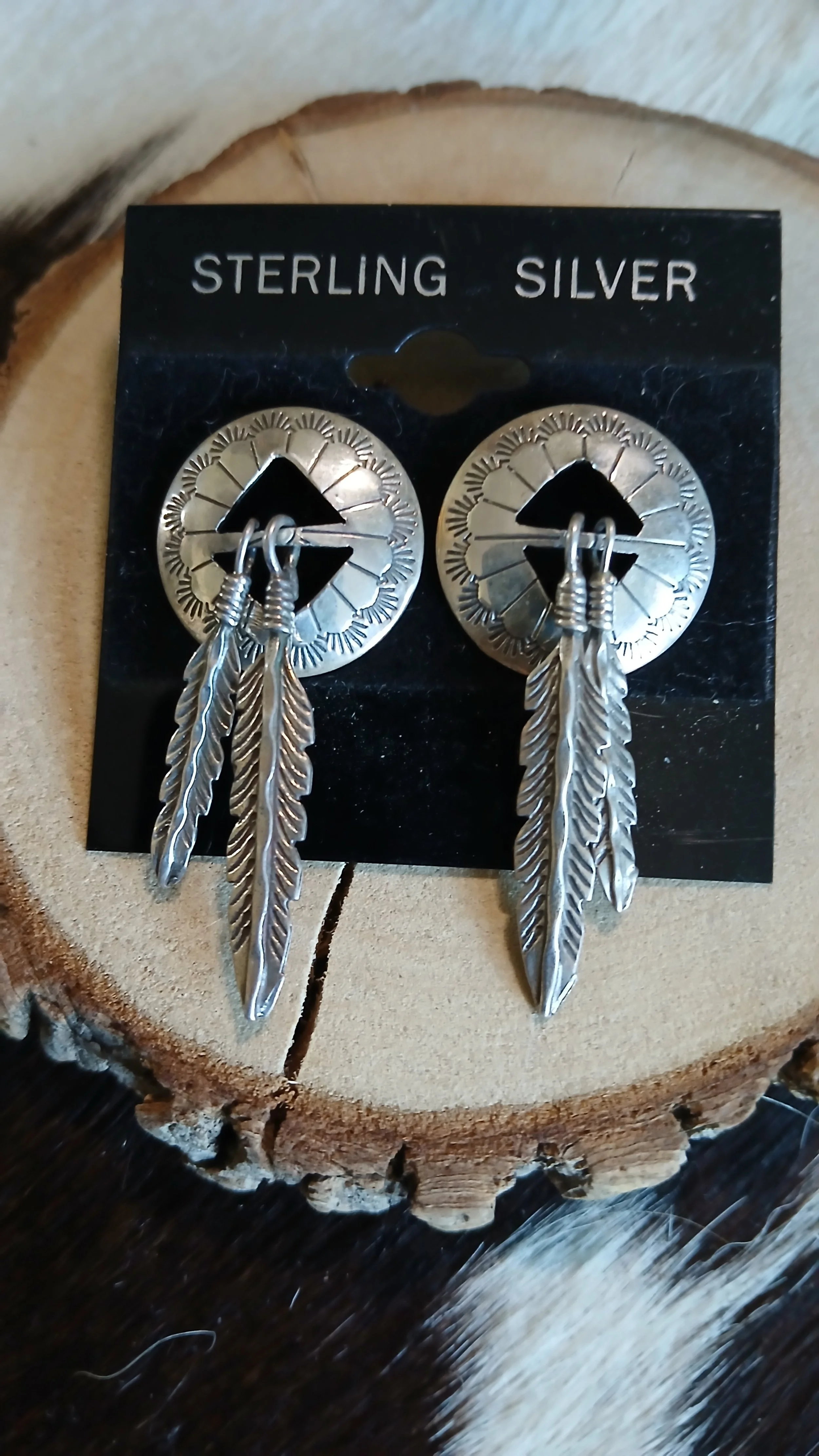 Sterling Conch with Hanging Feathers Earrings