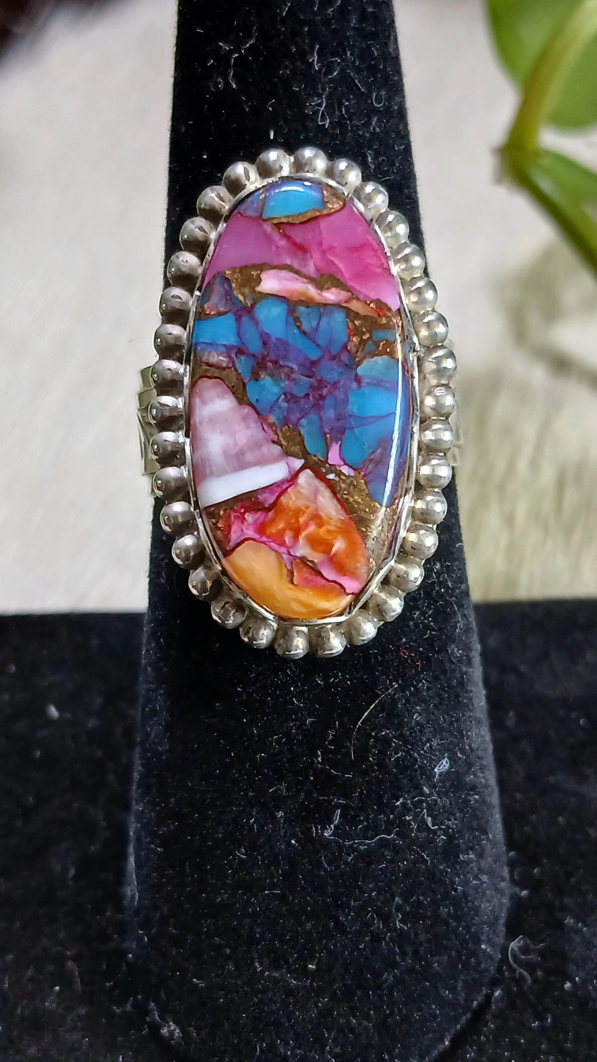 Pretty Spiny and Kingman Turquoise Ring - Size 6.5