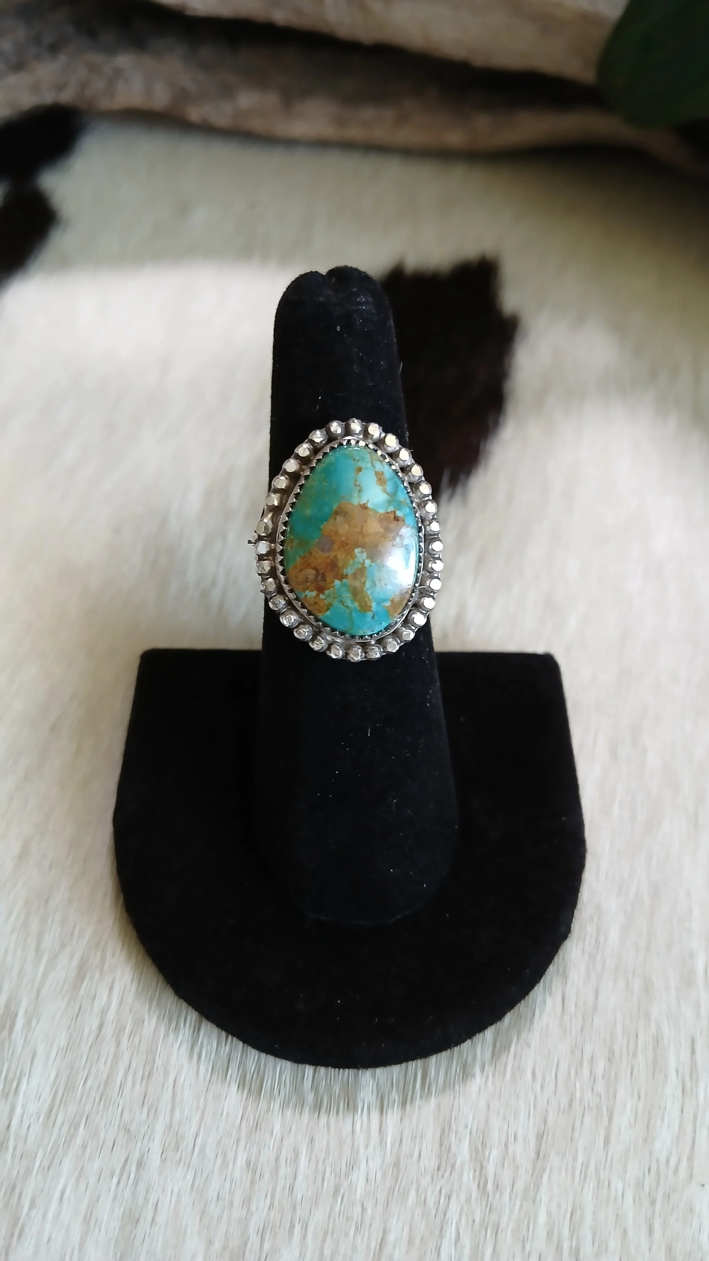 Beautiful Royston Turquoise and Sterling Ring - Size 7.5