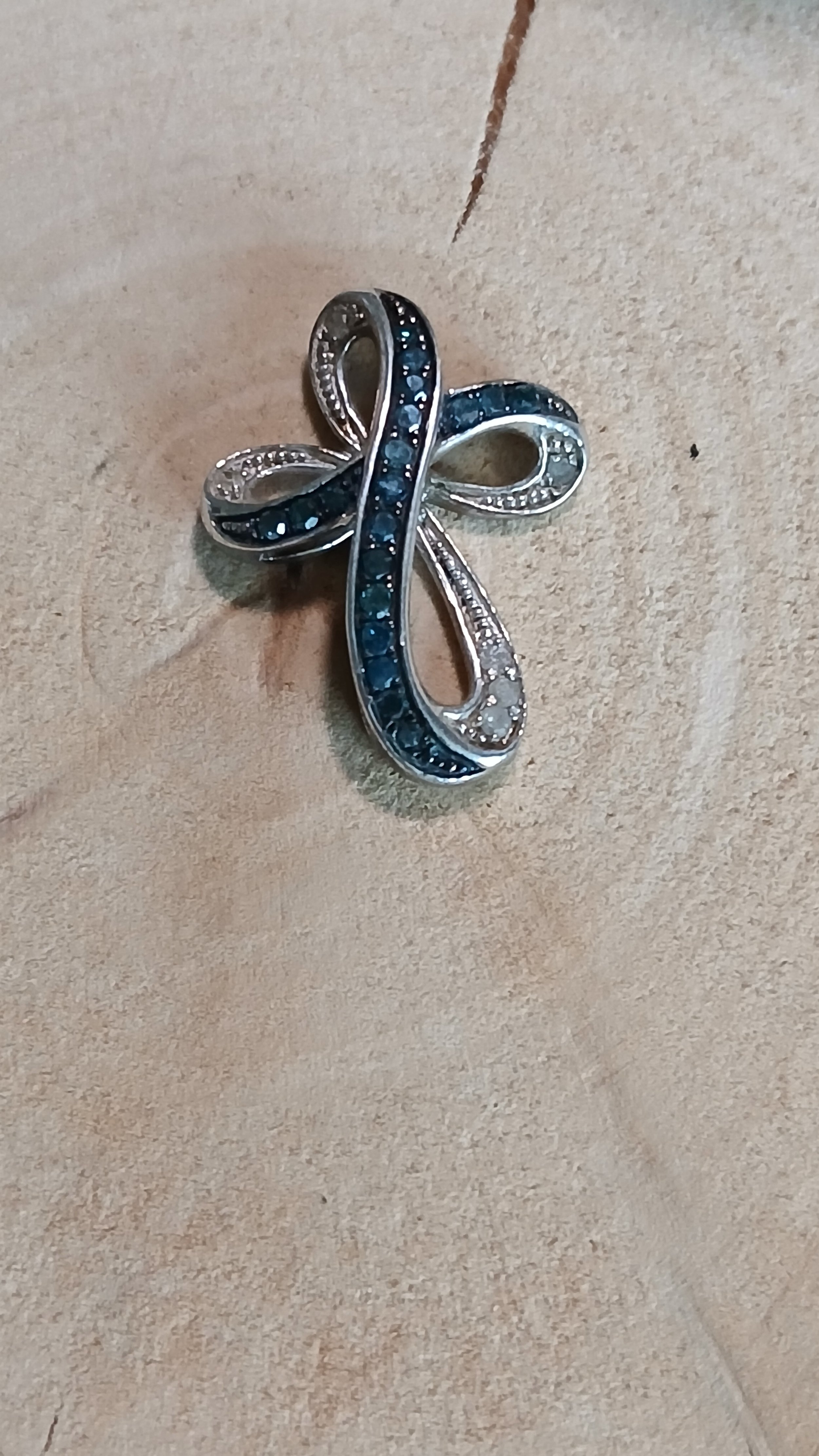 Blue Sapphire and Sterling Cross Pendant